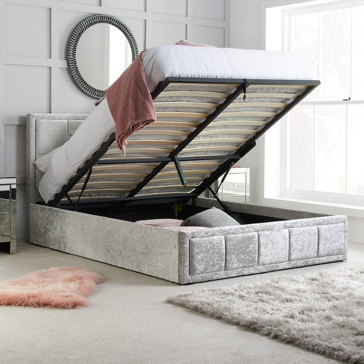 ahnnover ottoman bed crushed steel open