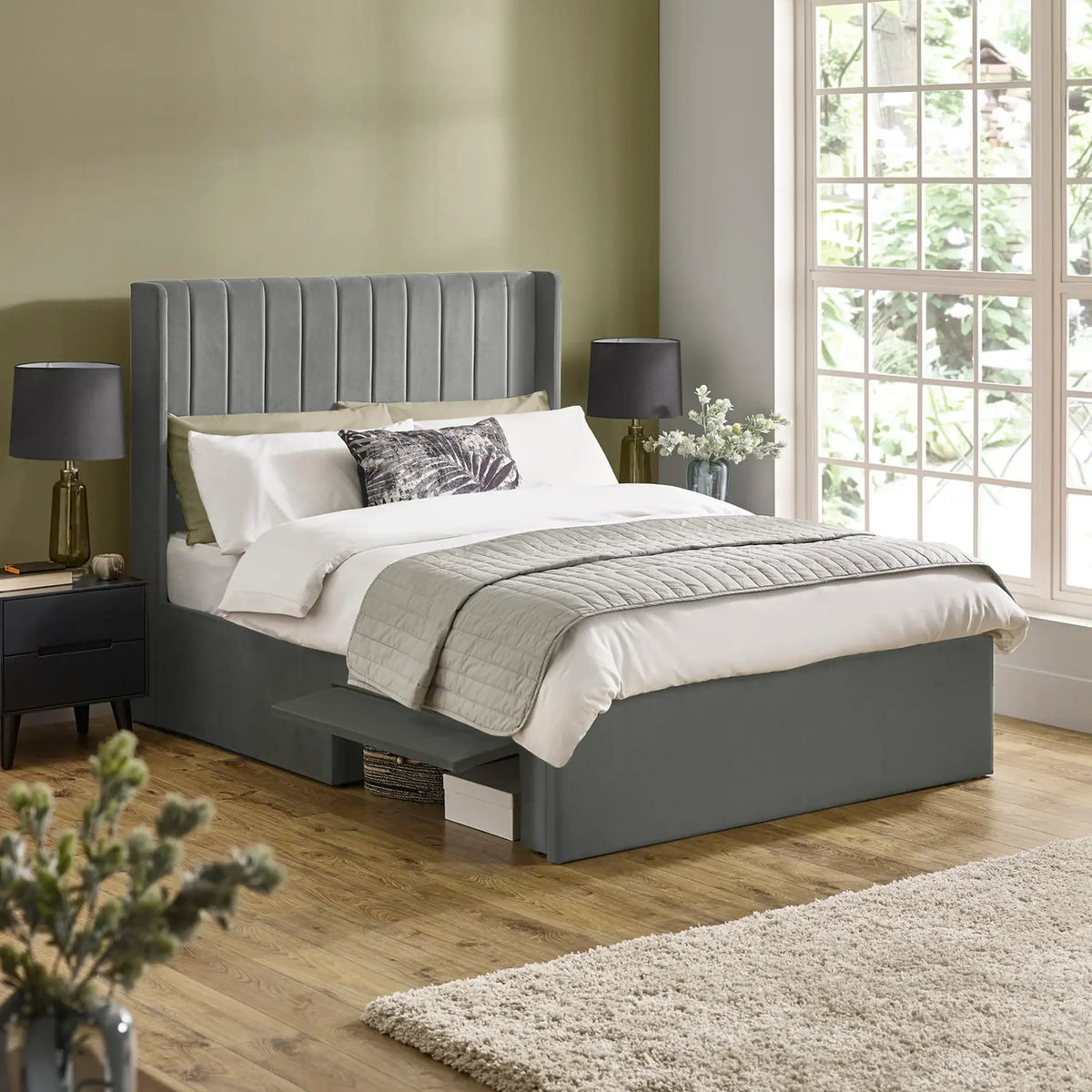 Leila Grey Velvet Divan Bed