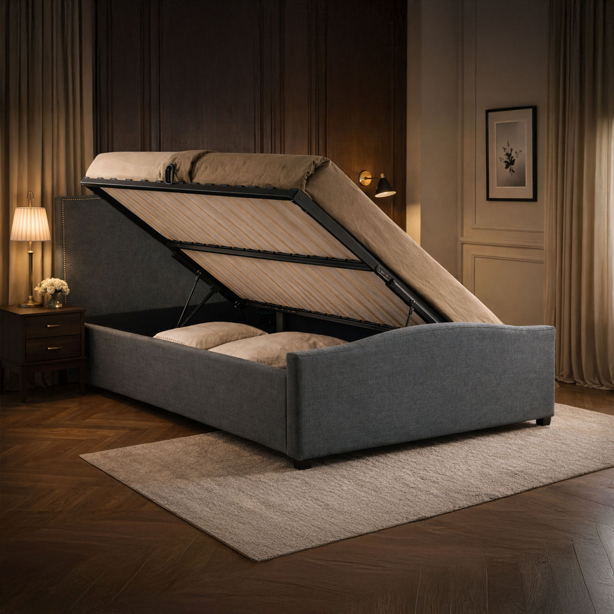 Lisbon Grey Fabric Ottoman Bed Frame