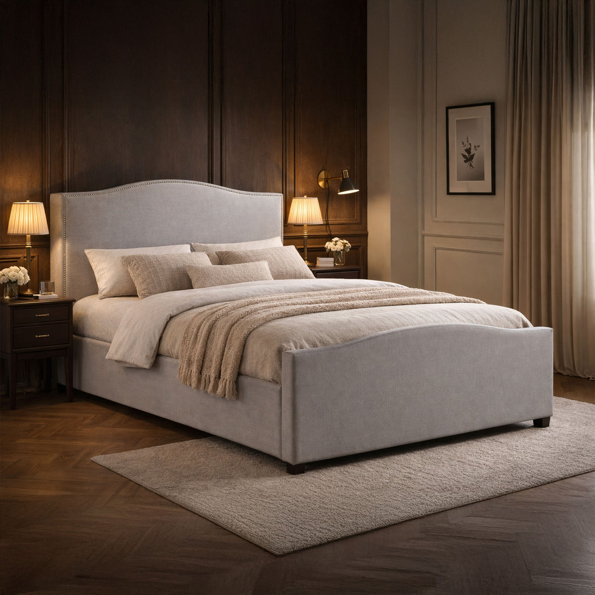Lisbon Sand Fabric Ottoman Bed Frame