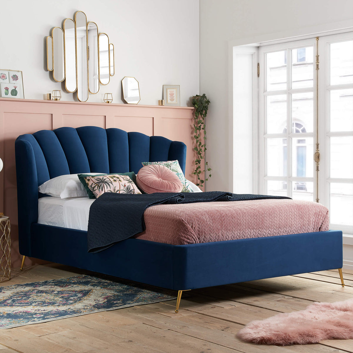 Lottie Blue Upholstered Ottoman Bed