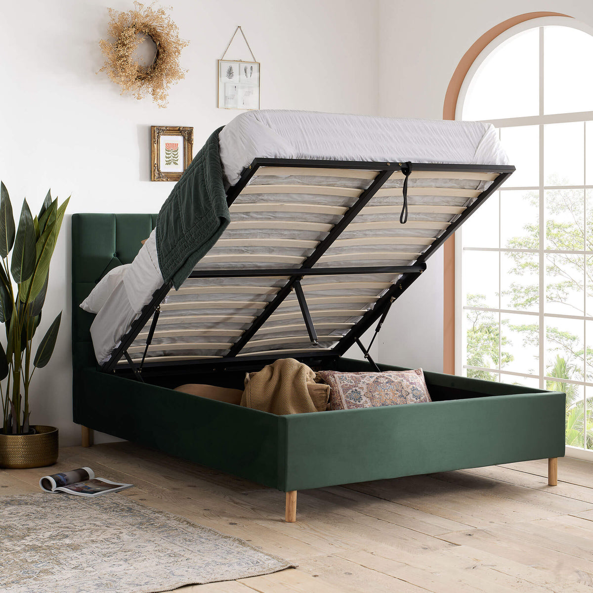 Loxley Ottoman Fabric Bed Green