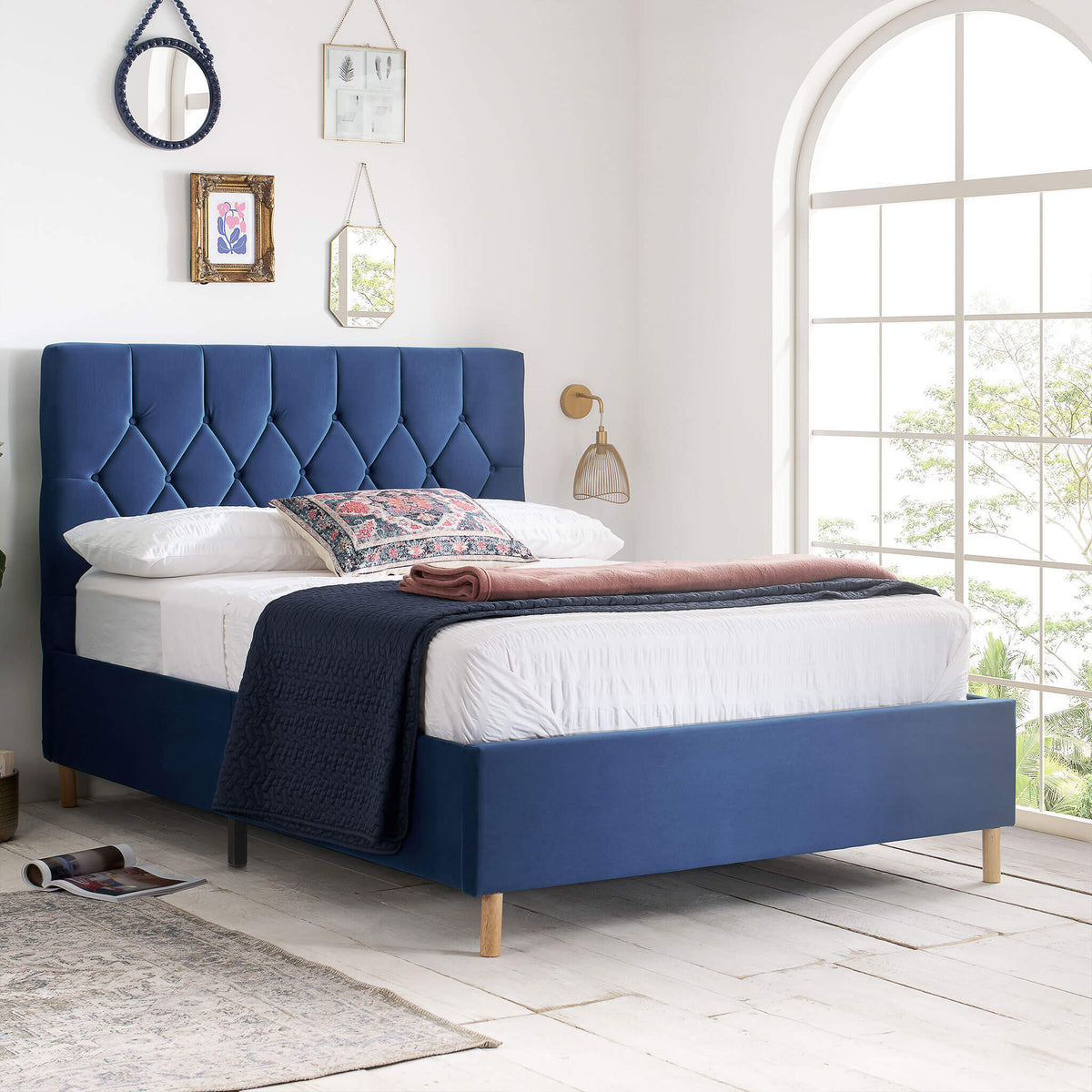 Loxley Fabric Bed Blue