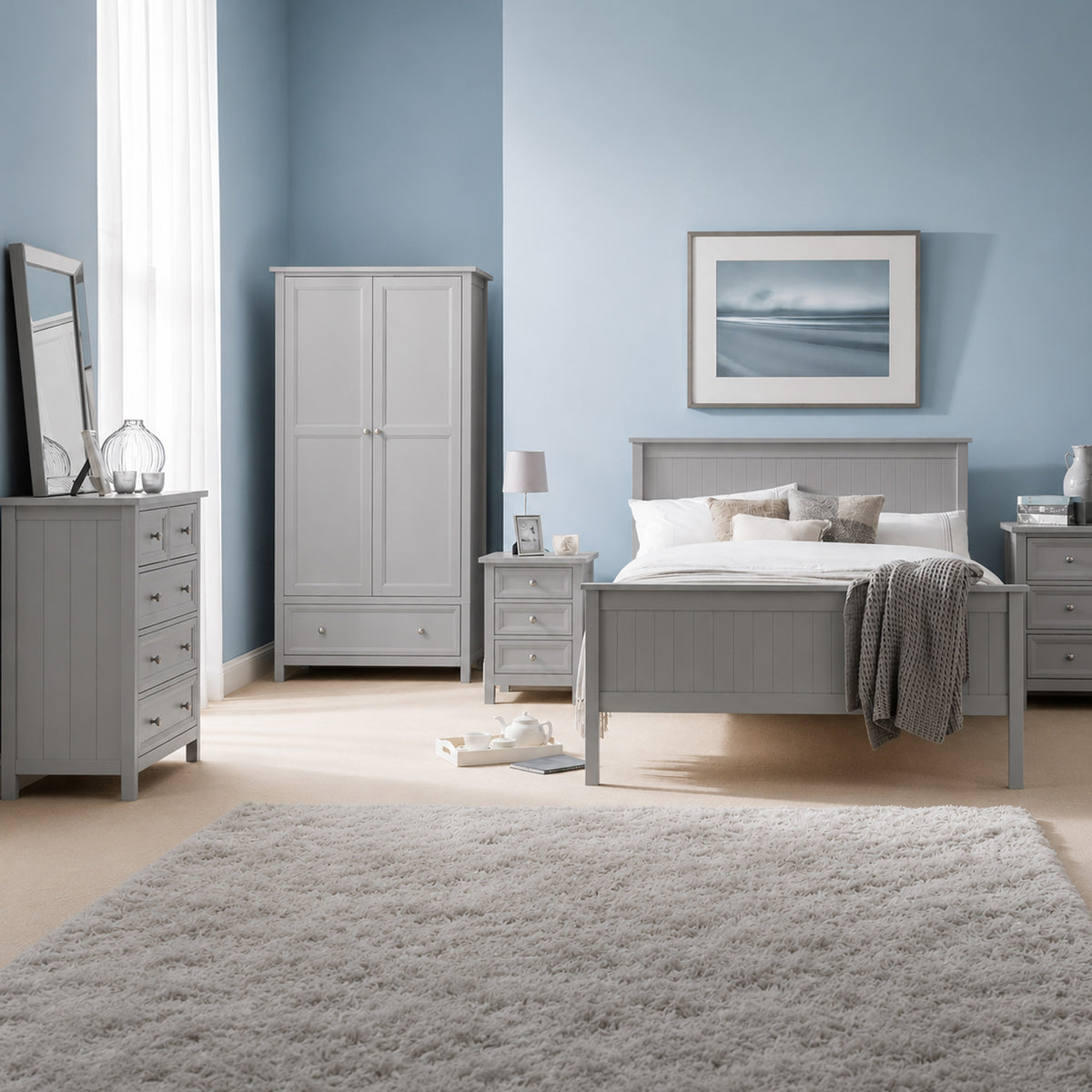 Maine Grey Wooden 3-Drawer Bedside Table