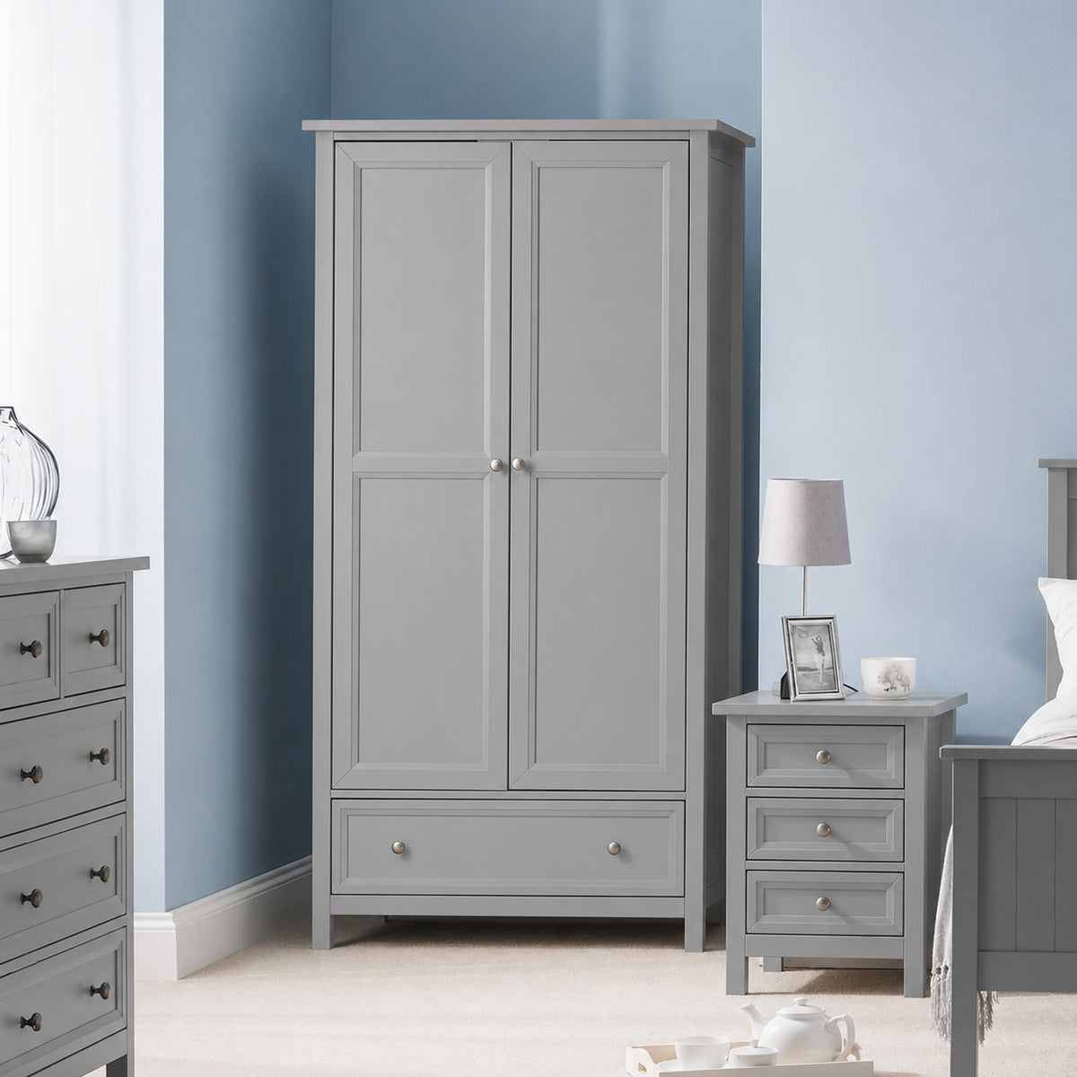 Maine Grey Wooden 2-Door Combination Wardrobe
