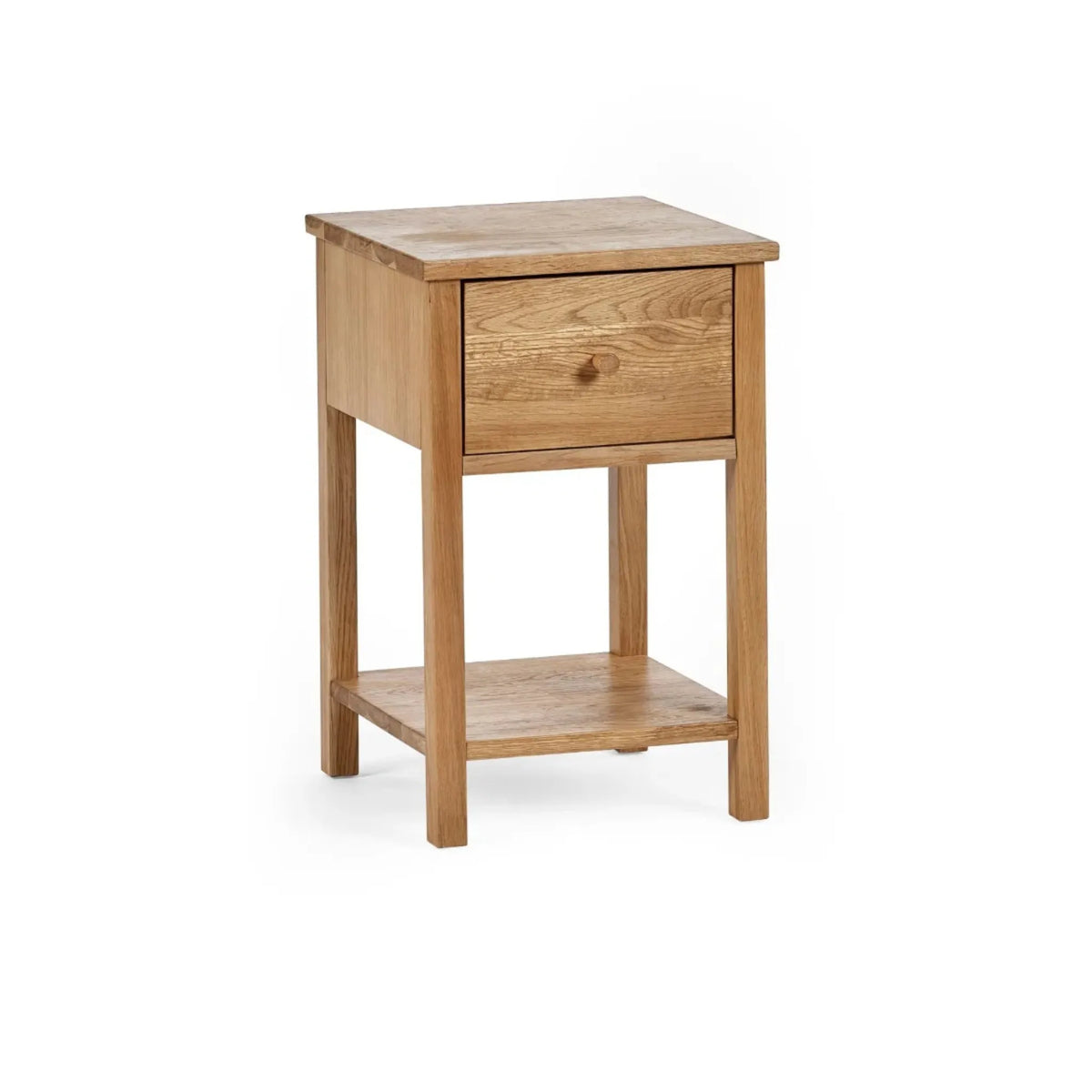 Coxmoor Oak 1-Drawer Bedside Table – front view on plain background
