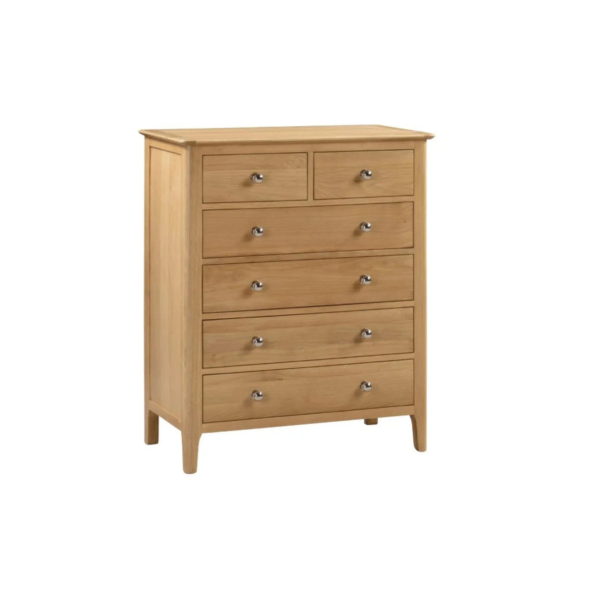 Cotswold Oak 6-Drawer Chest – front view with open drawers