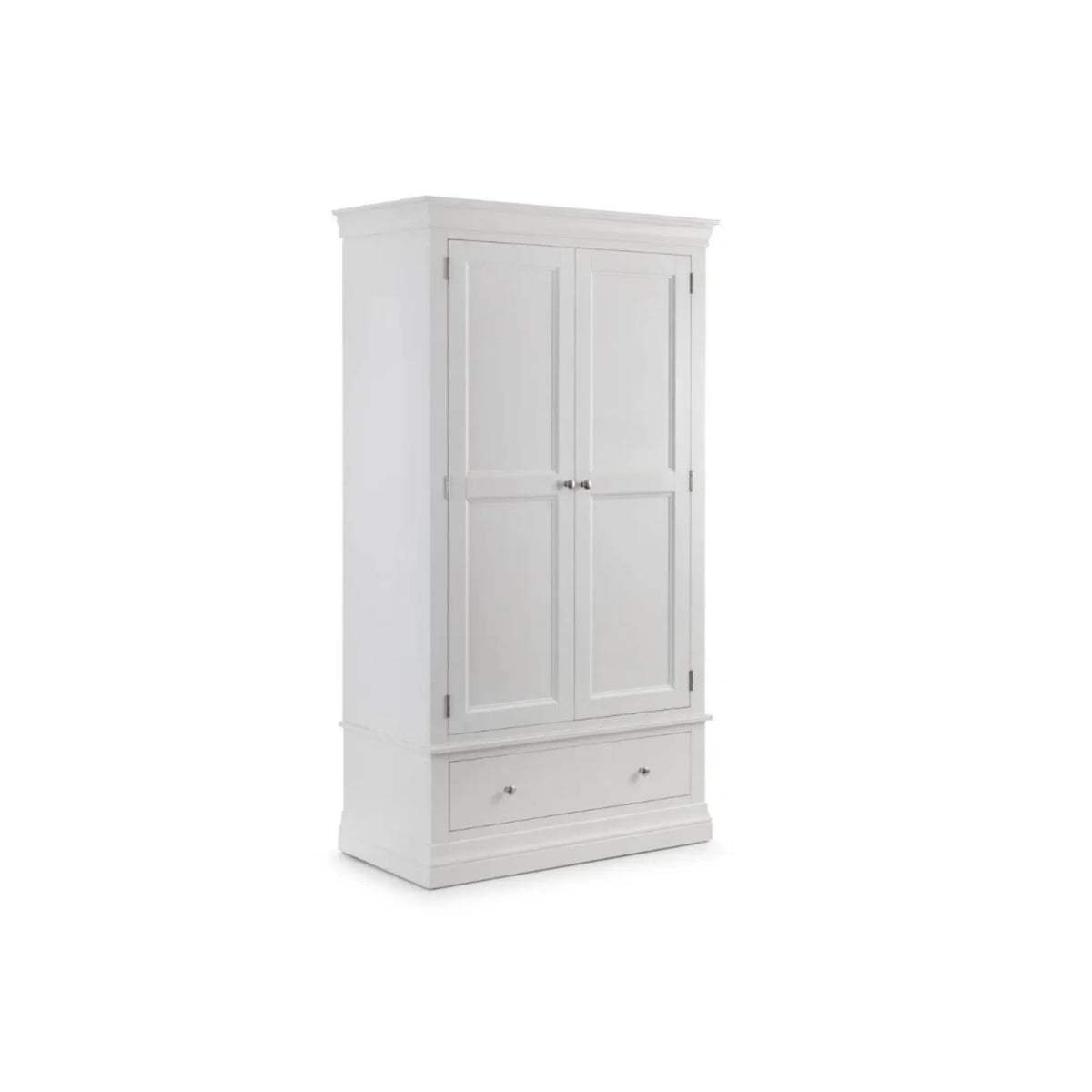 Clermont Grey Wooden 2-Door Combination Wardrobe – three-quarter front view