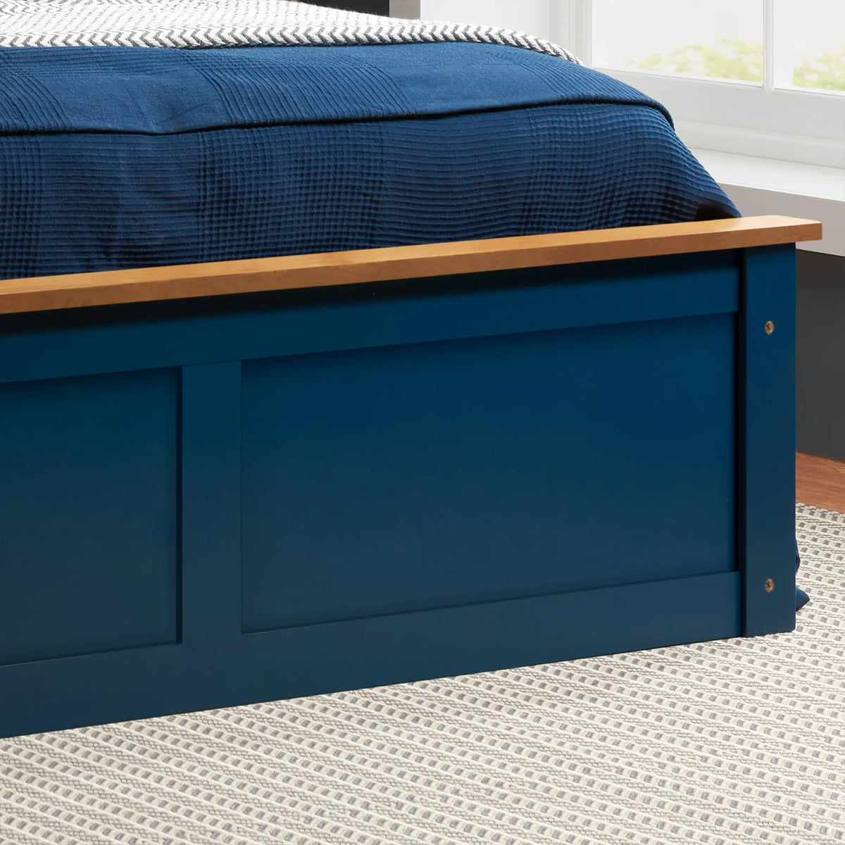 Phoenix Navy Blue Wooden Ottoman Bed Frame