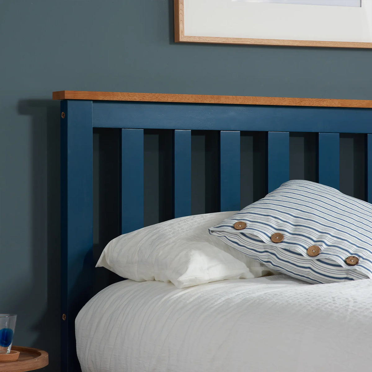 Phoenix Navy Blue Wooden Ottoman Bed Frame