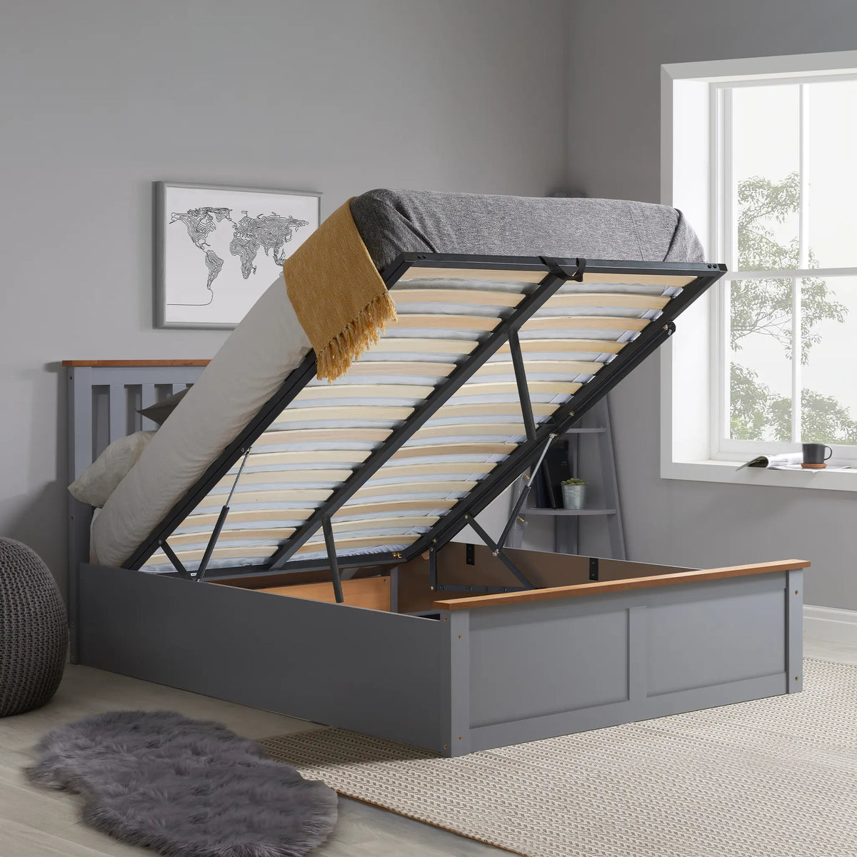 Phoenix Stone Grey Wooden Ottoman Bed Frame