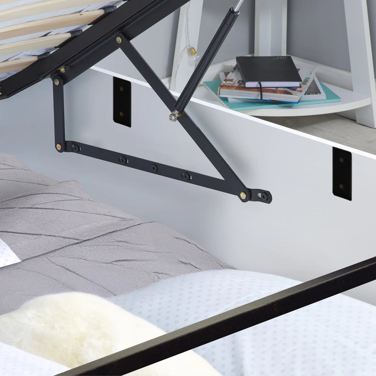 Phoenix White Wooden Ottoman Bed Frame