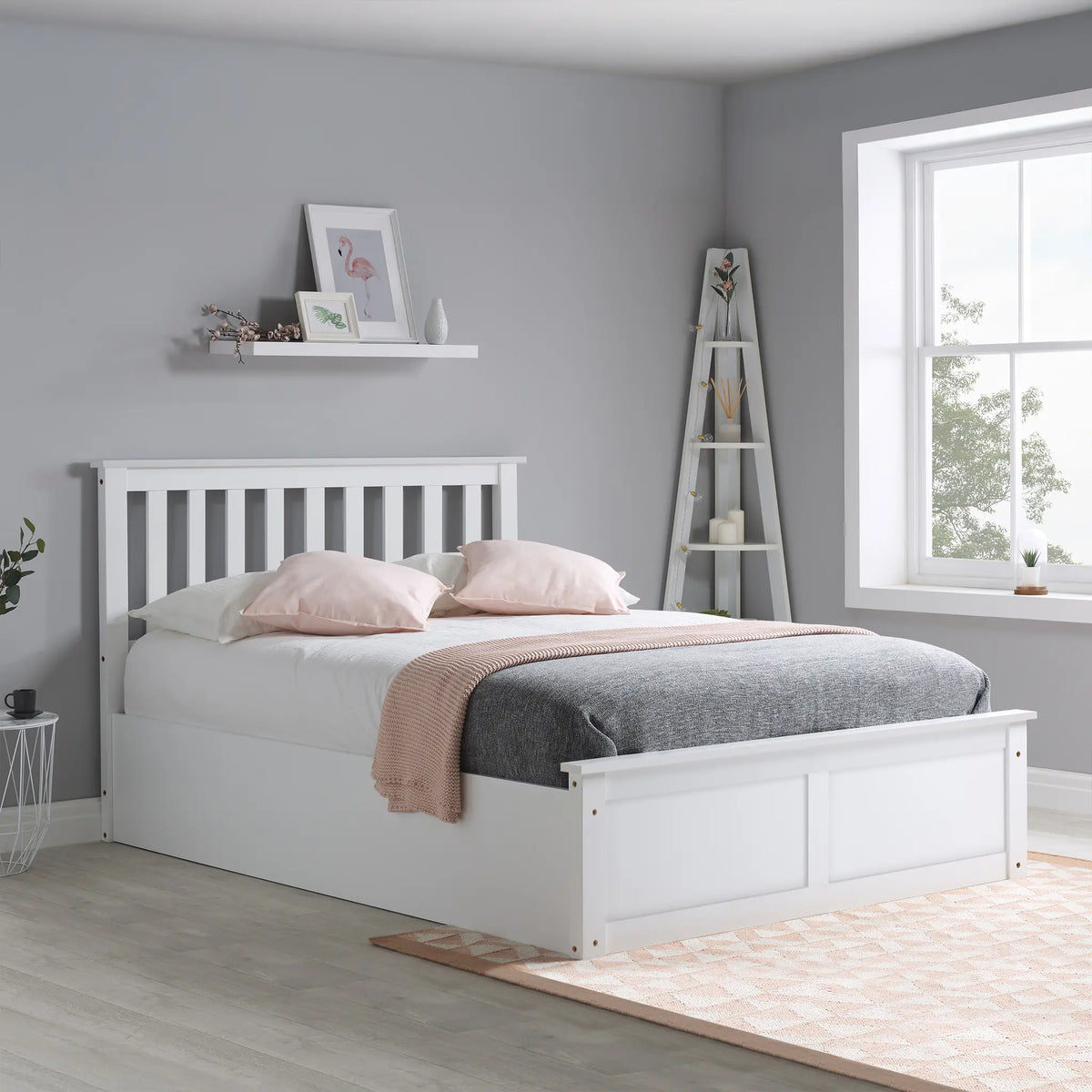 Phoenix White Wooden Ottoman Bed Frame