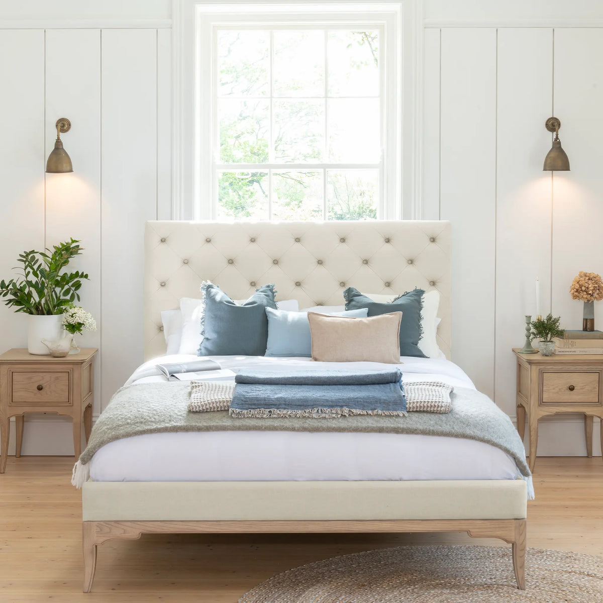 Toulon Cream Upholstered Wooden Bed