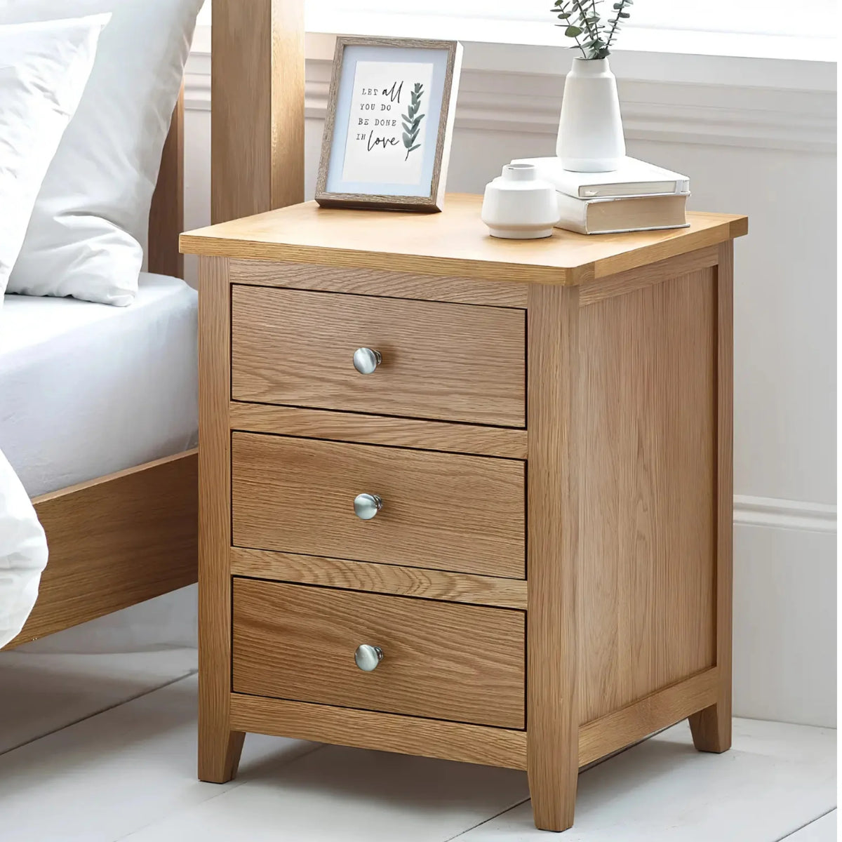 Mallory Oak 3-Drawer Bedside Table