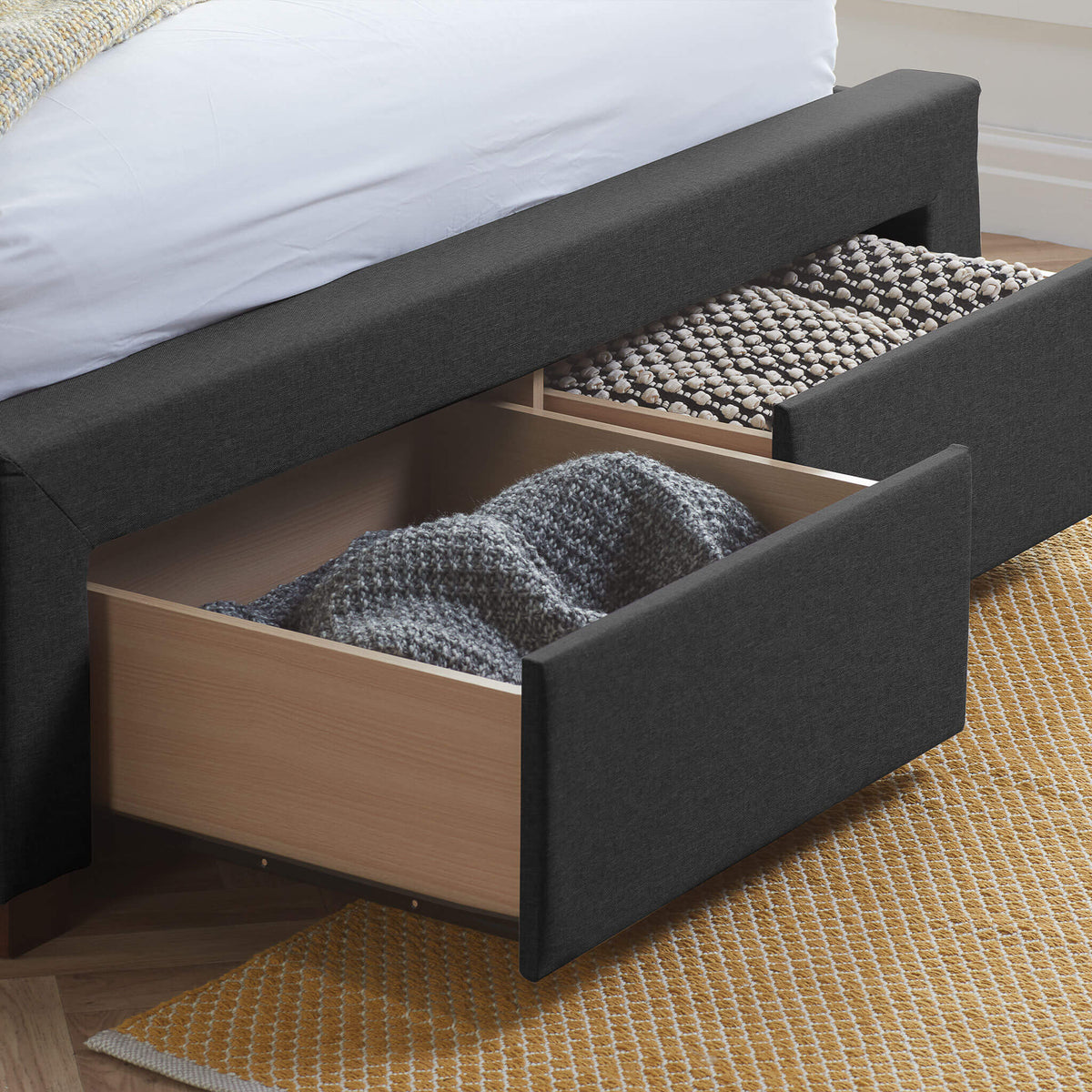 Valentino Charcoal 2 Drawer Fabric Bed Drawers