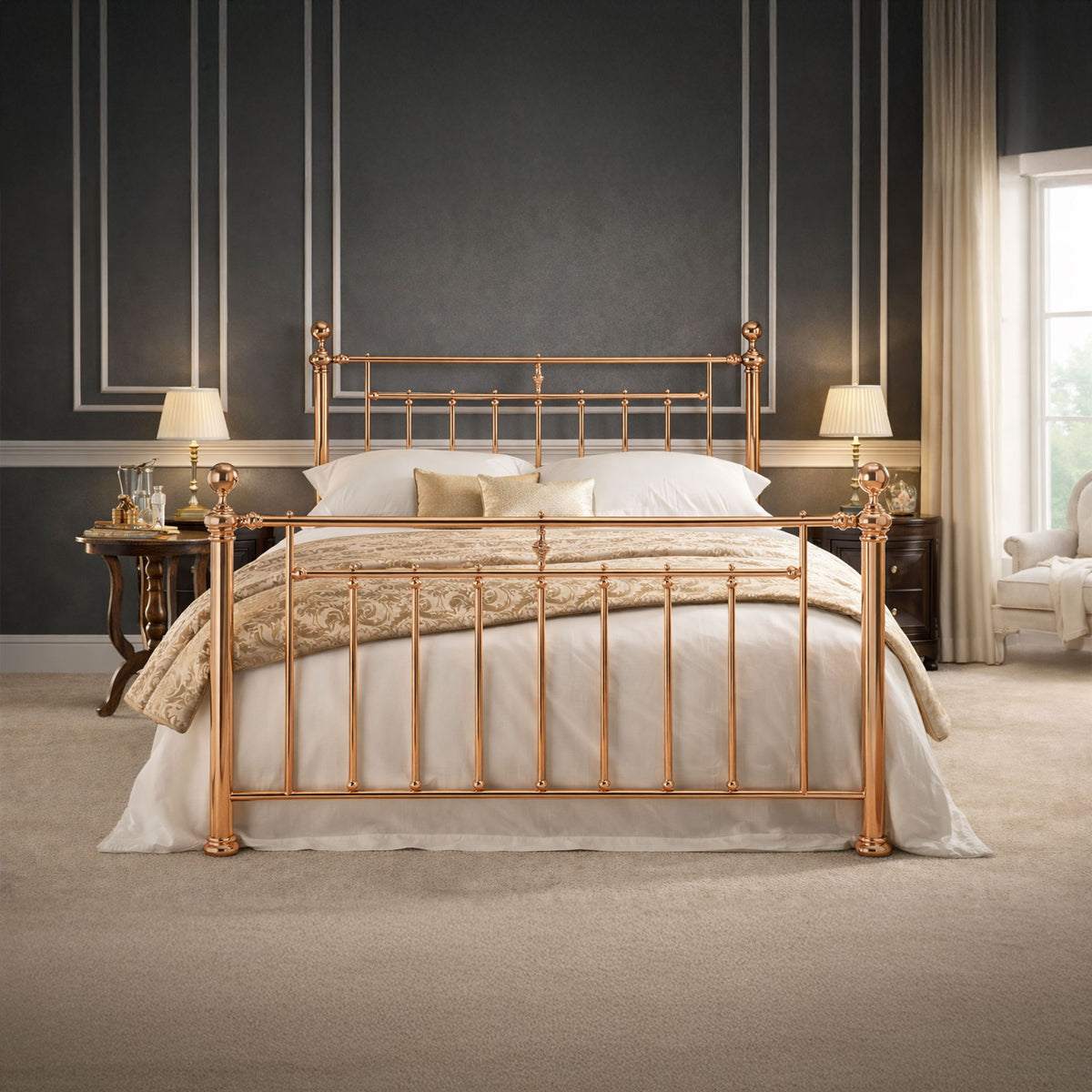 Vienna Rose Gold Metal Bed Frame