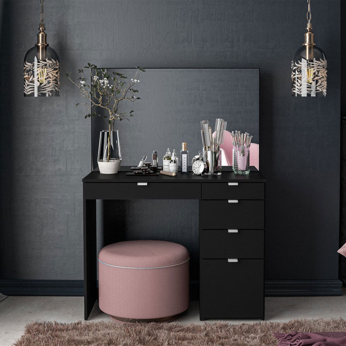 Ava 5 Drawer Dressing Table Black