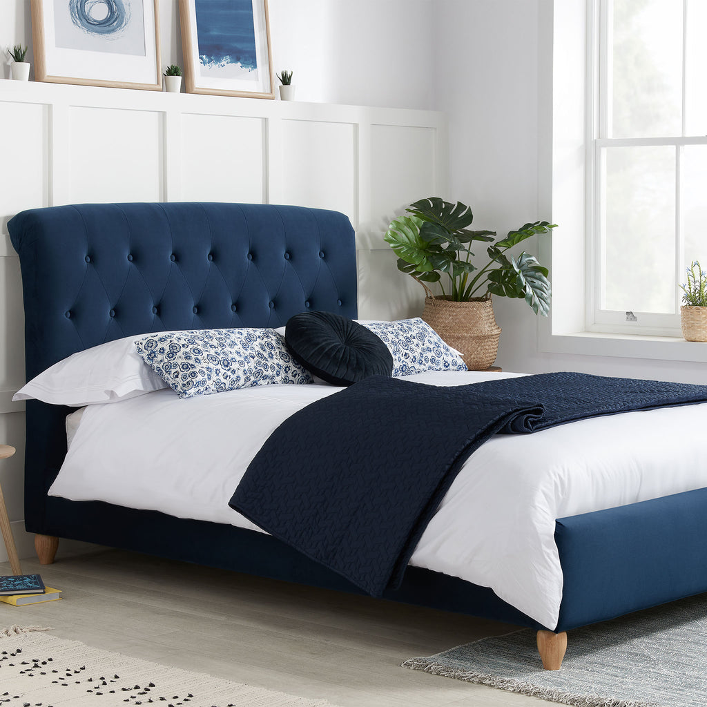 Brompton Blue Fabric Bed Frame