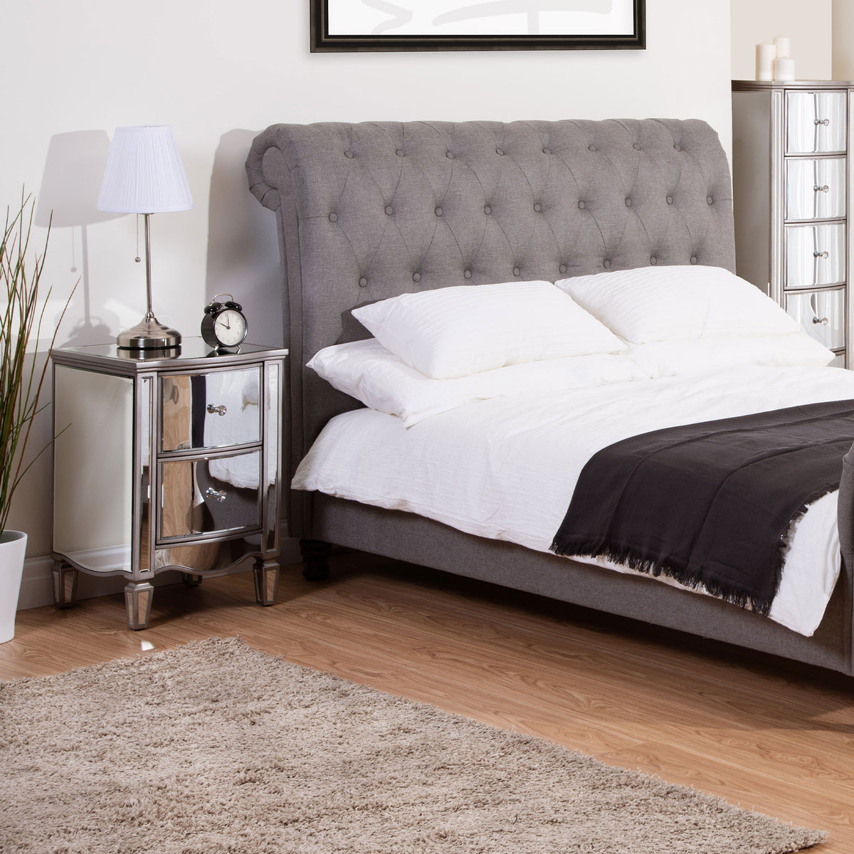 Elysee Mirrored 2 Drawer Bedside