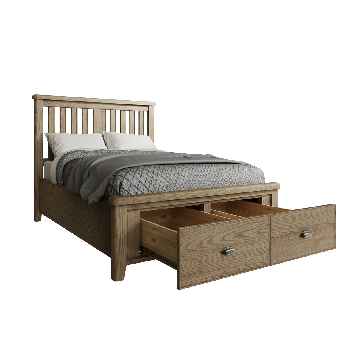 oak bed frame with drawers