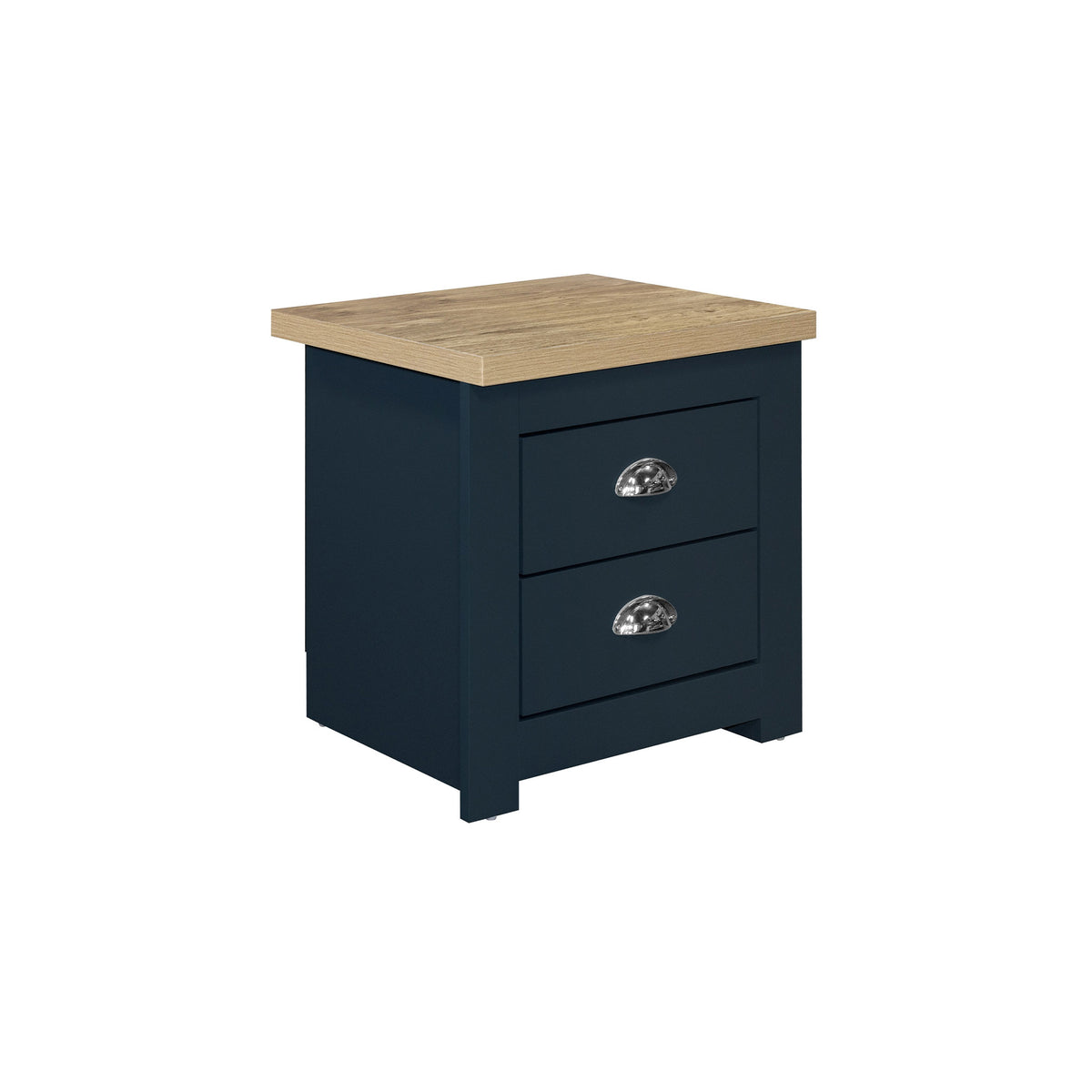 Highgate Navy Blue & Oak 2 Drawer Bedside