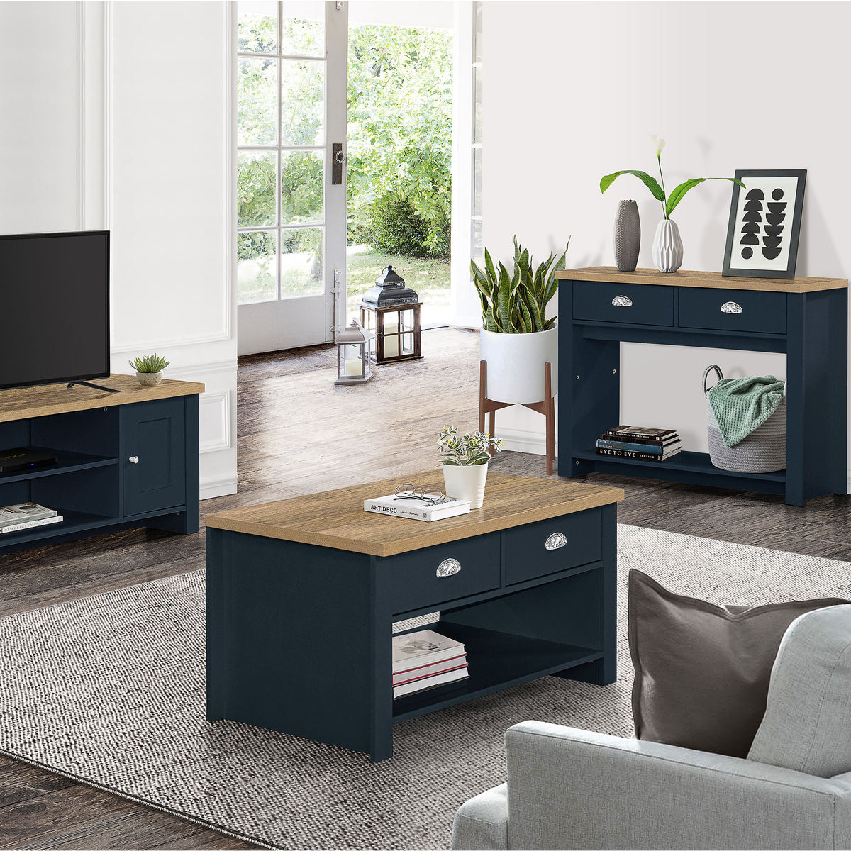 Highgate Navy Blue & Oak 2 Drawer Coffee Table
