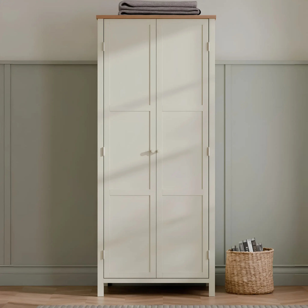 Coxmoor Ivory Wooden 2-Door Wardrobe – full view in room setting