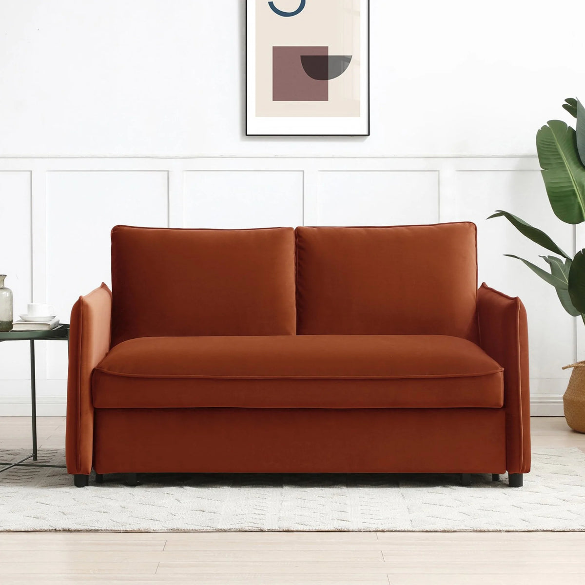 Blaire Orange Velvet Sofa Bed – front view