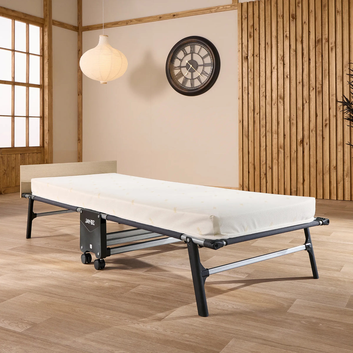 Tourist Folding Bed with Essential Mattress – front three-quarter view