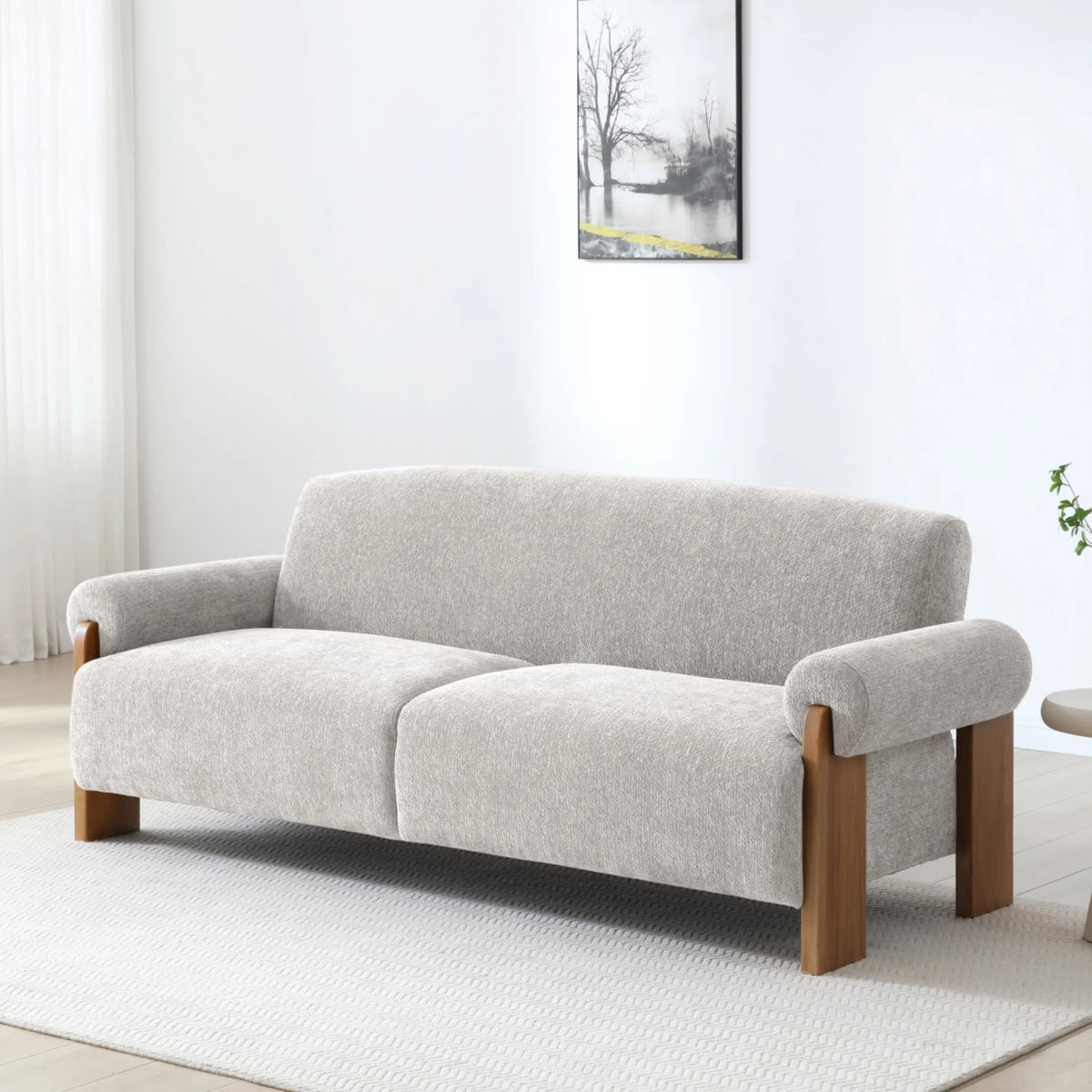 Mila Oatmeal Chenille Sofa Bed – front and angled view