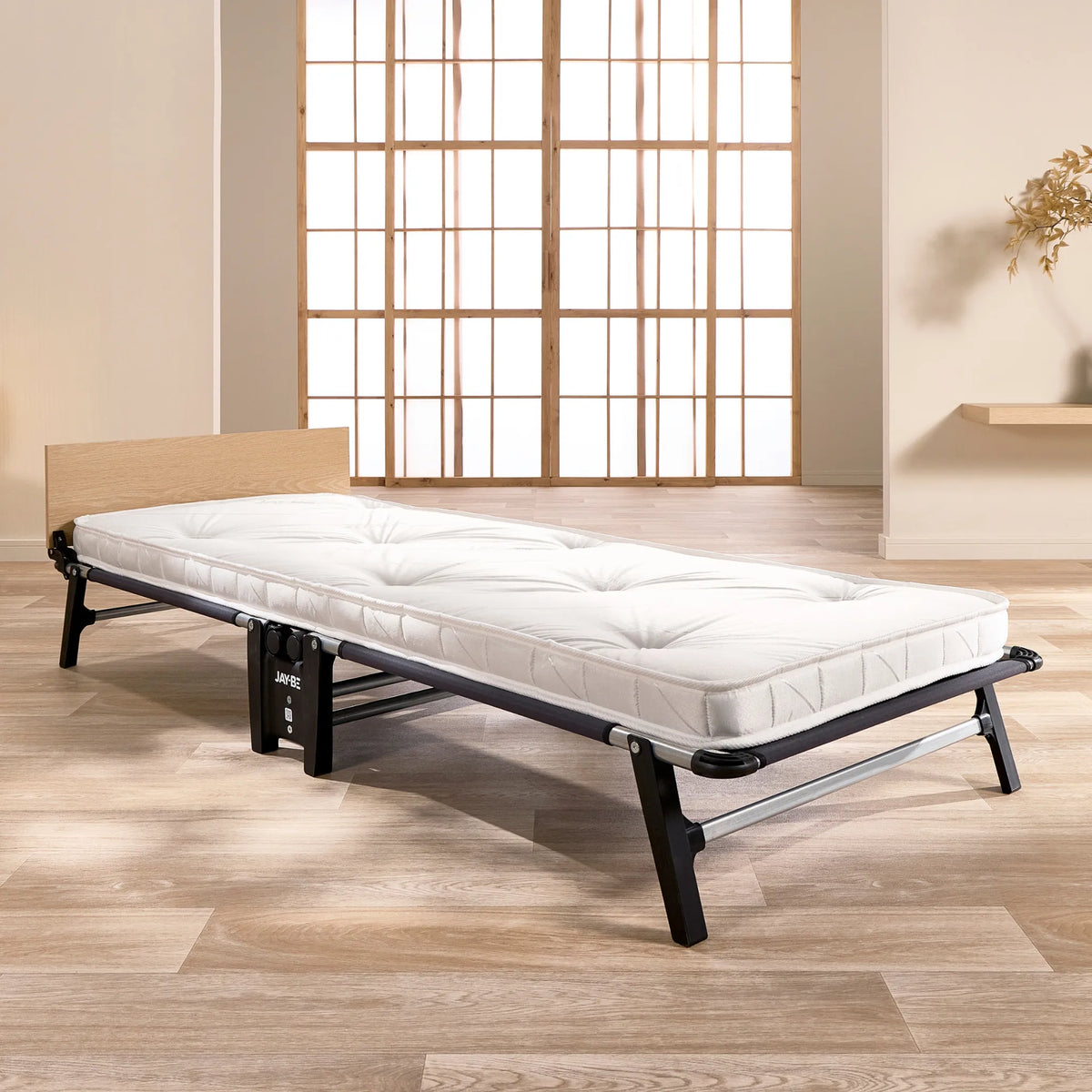 Quick Folding Bed with Pocket Sprung Mattress – front three-quarter view