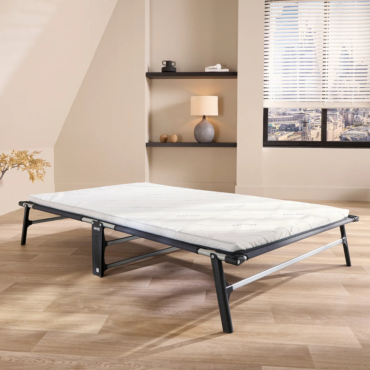 Compact Folding Bed with Comfort Mattress – front three-quarter view