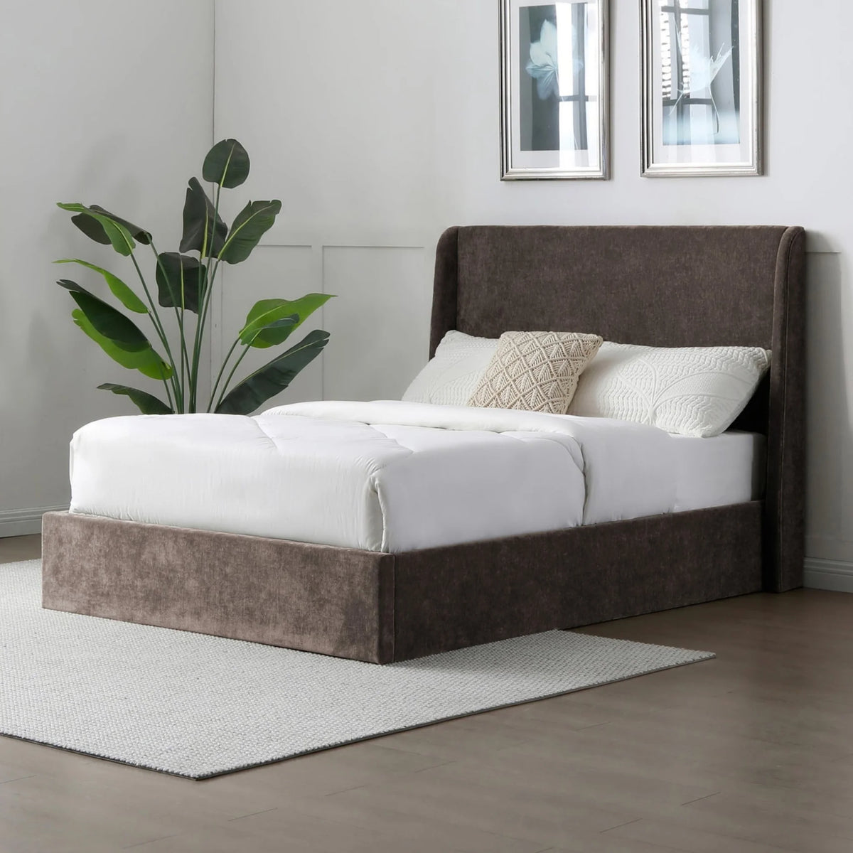 Denver Brown Upholstered Ottoman Bed– front view