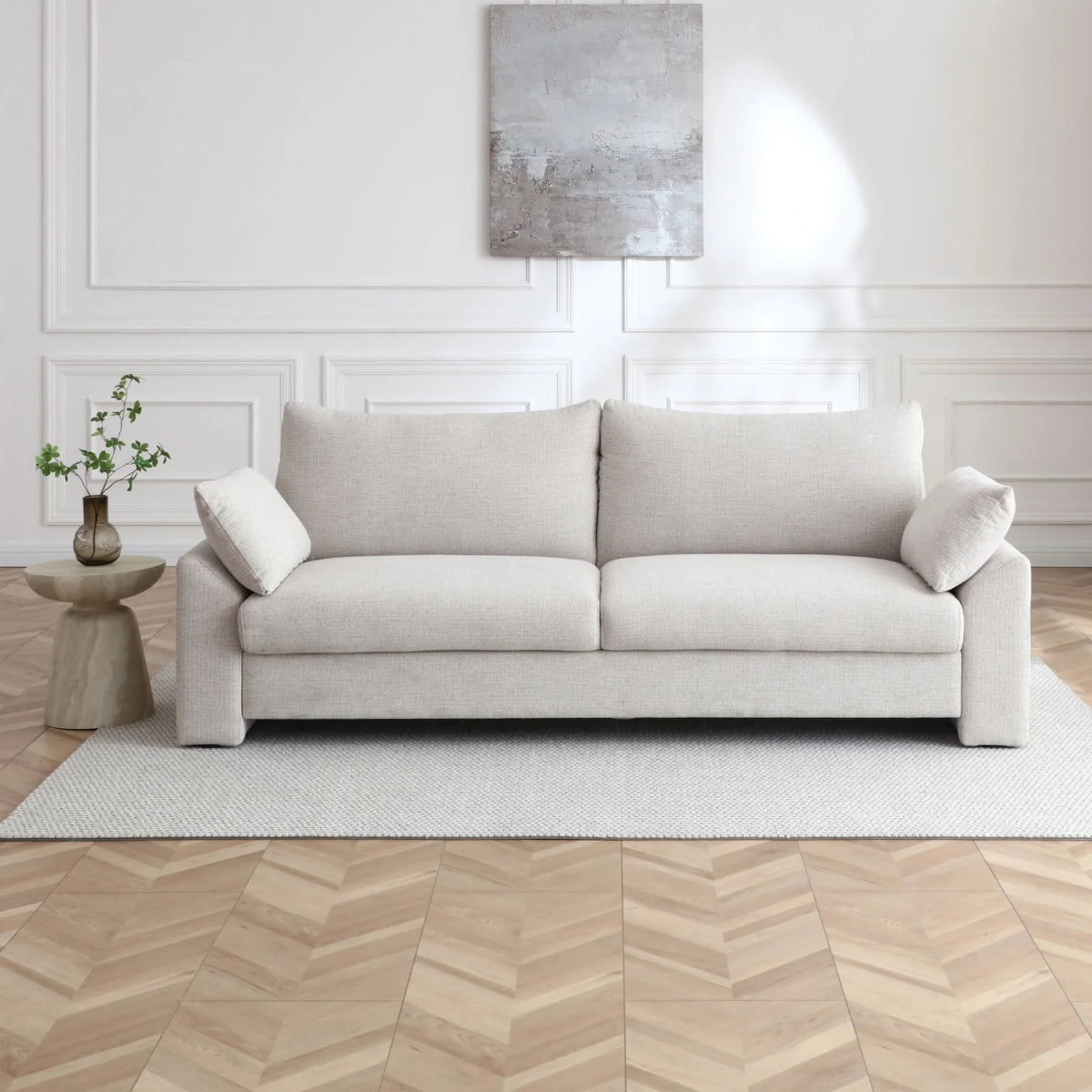 Evelyn Oatmeal Sofa Bed – front view, elegant comfortable seating solution
