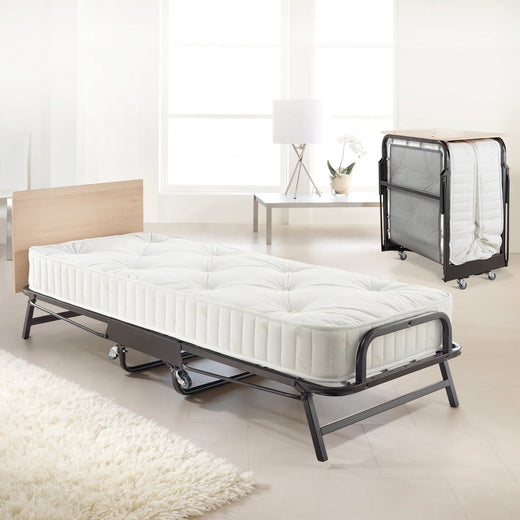 Crown Premier Folding Bed with Deep Sprung Mattress – front view showing open and folded positions