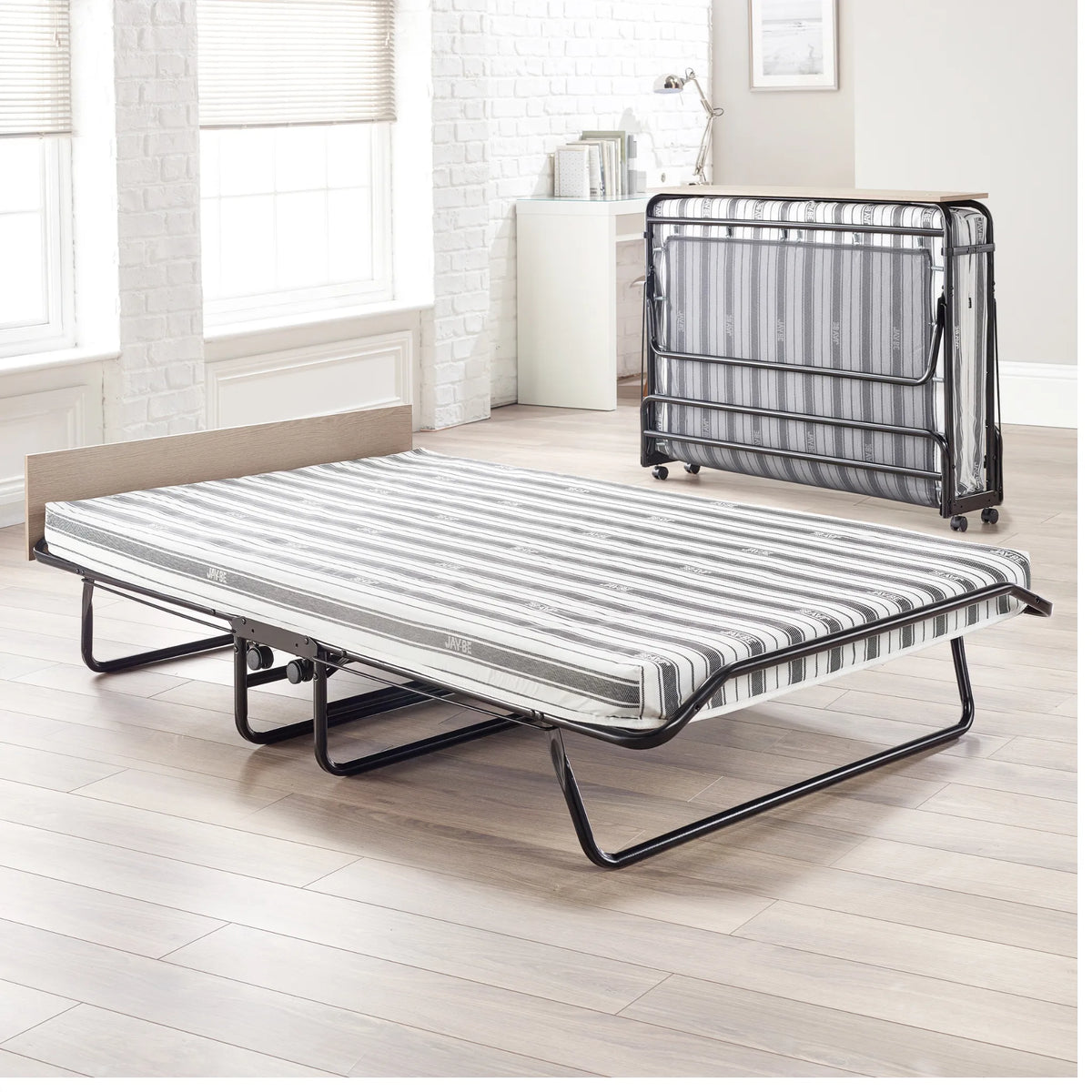 Supreme Folding Bed with Comfort Mattress – front view showing open and folded positions