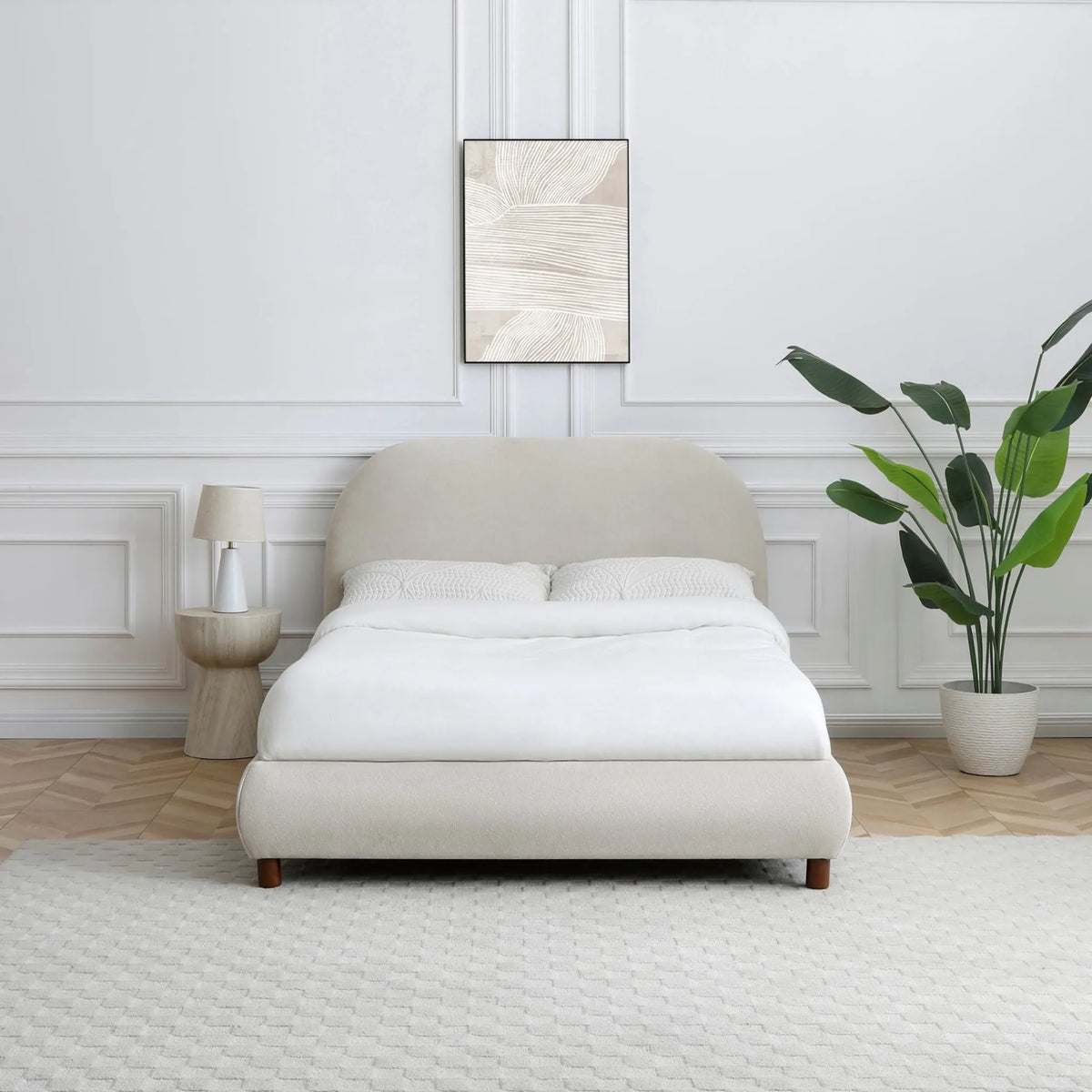 Nora Oatmeal Boucle Bed - Front view