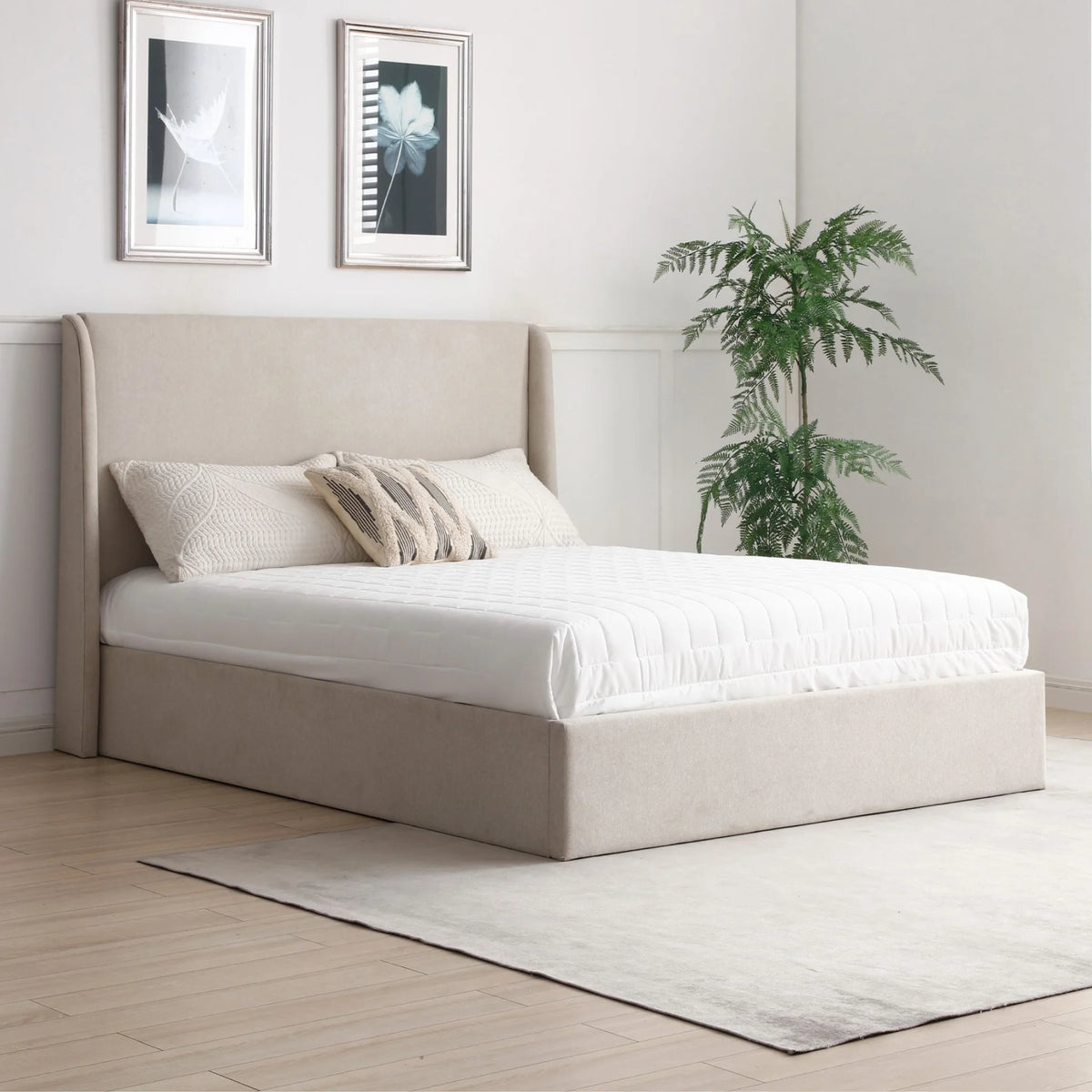 Denver Oatmeal Upholstered Ottoman Bed – front view