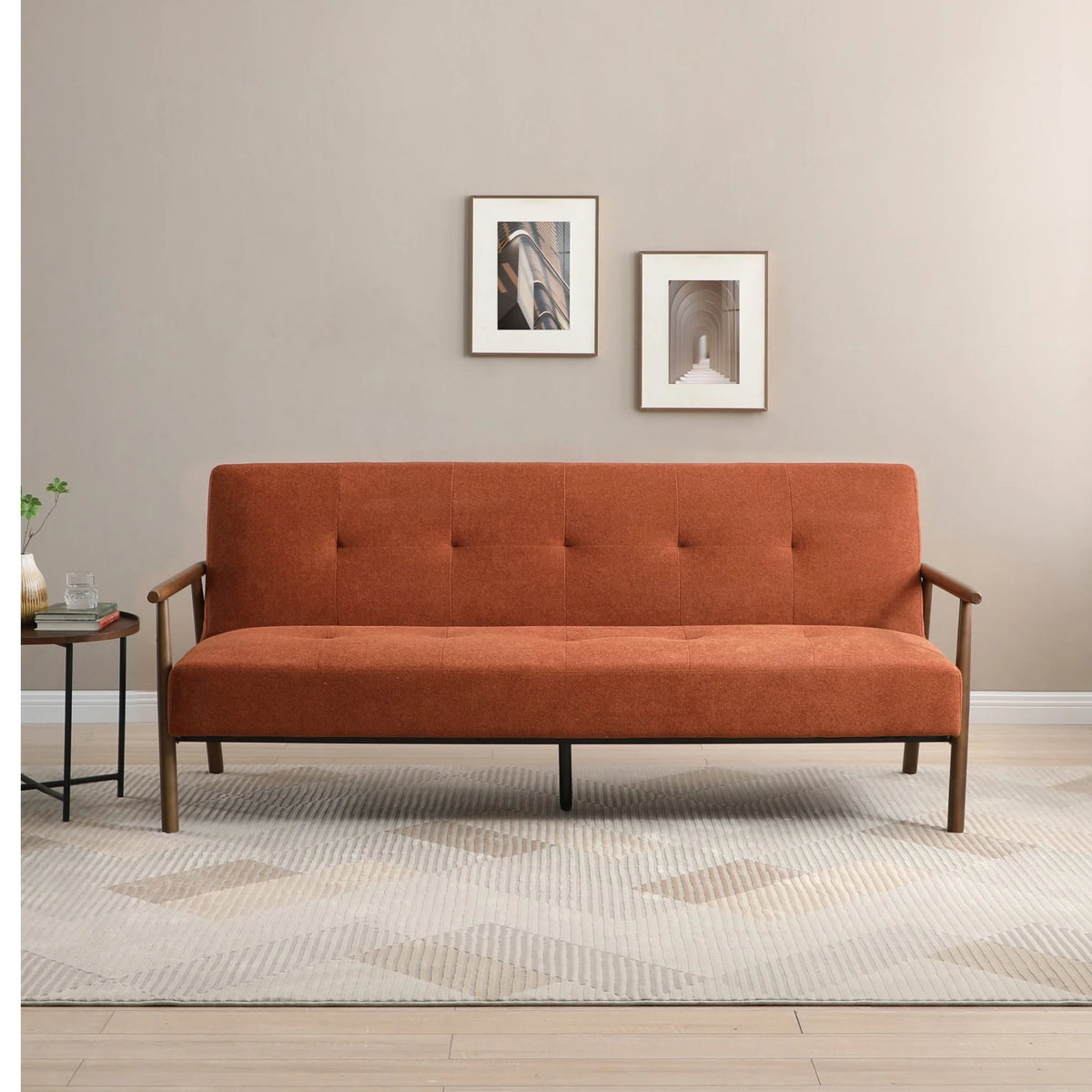 Berkeley Orange Upholstered Wooden Sofa Bed – front view