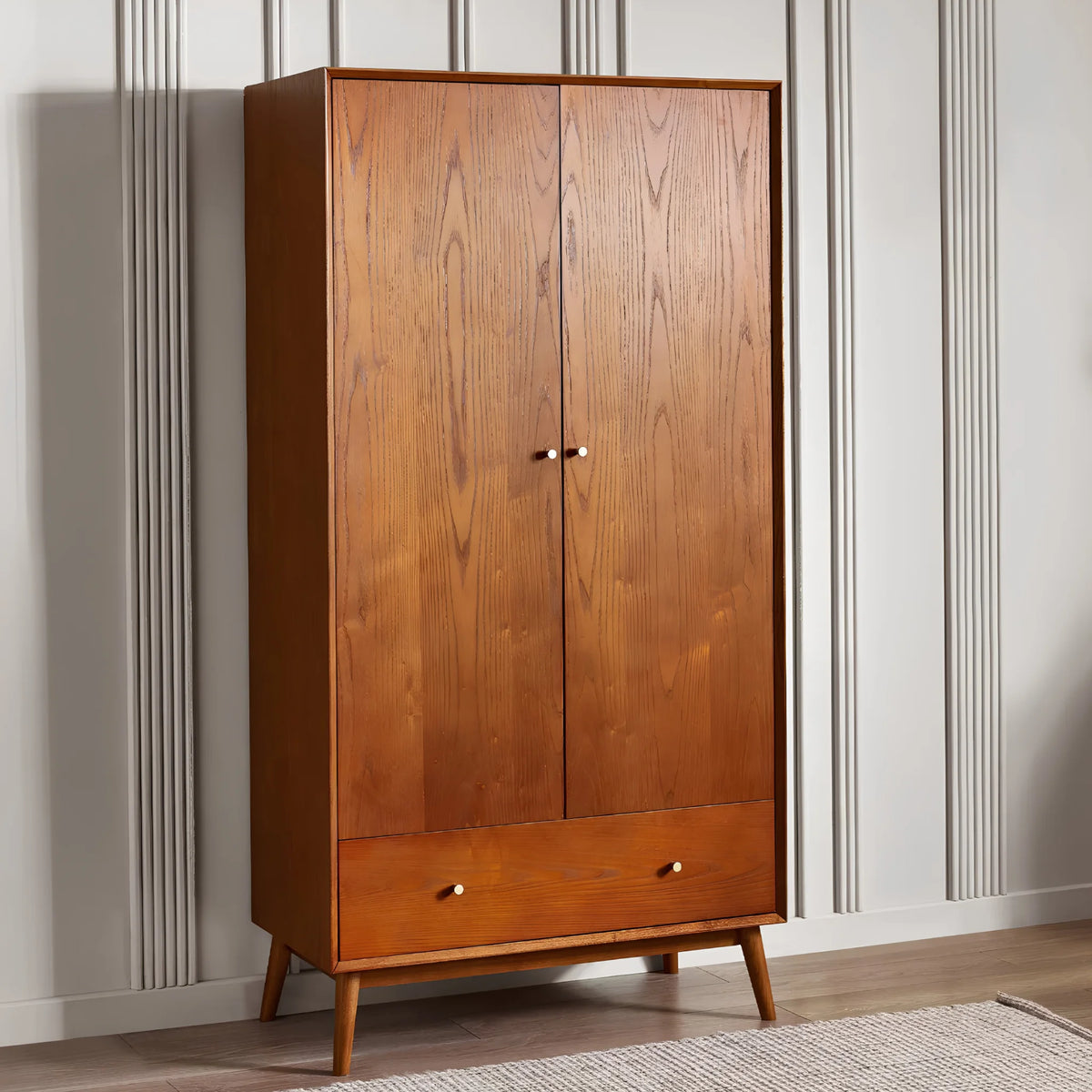 Lowry Cherry Ash 2-Drawer Combination Wardrobe – three-quarter front view