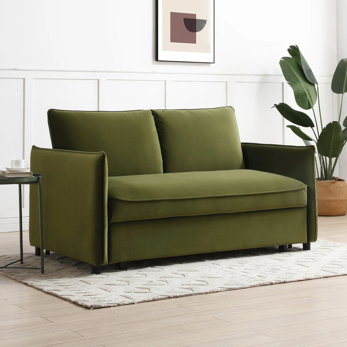 Blaire Olive Velvet Sofa Bed – front view