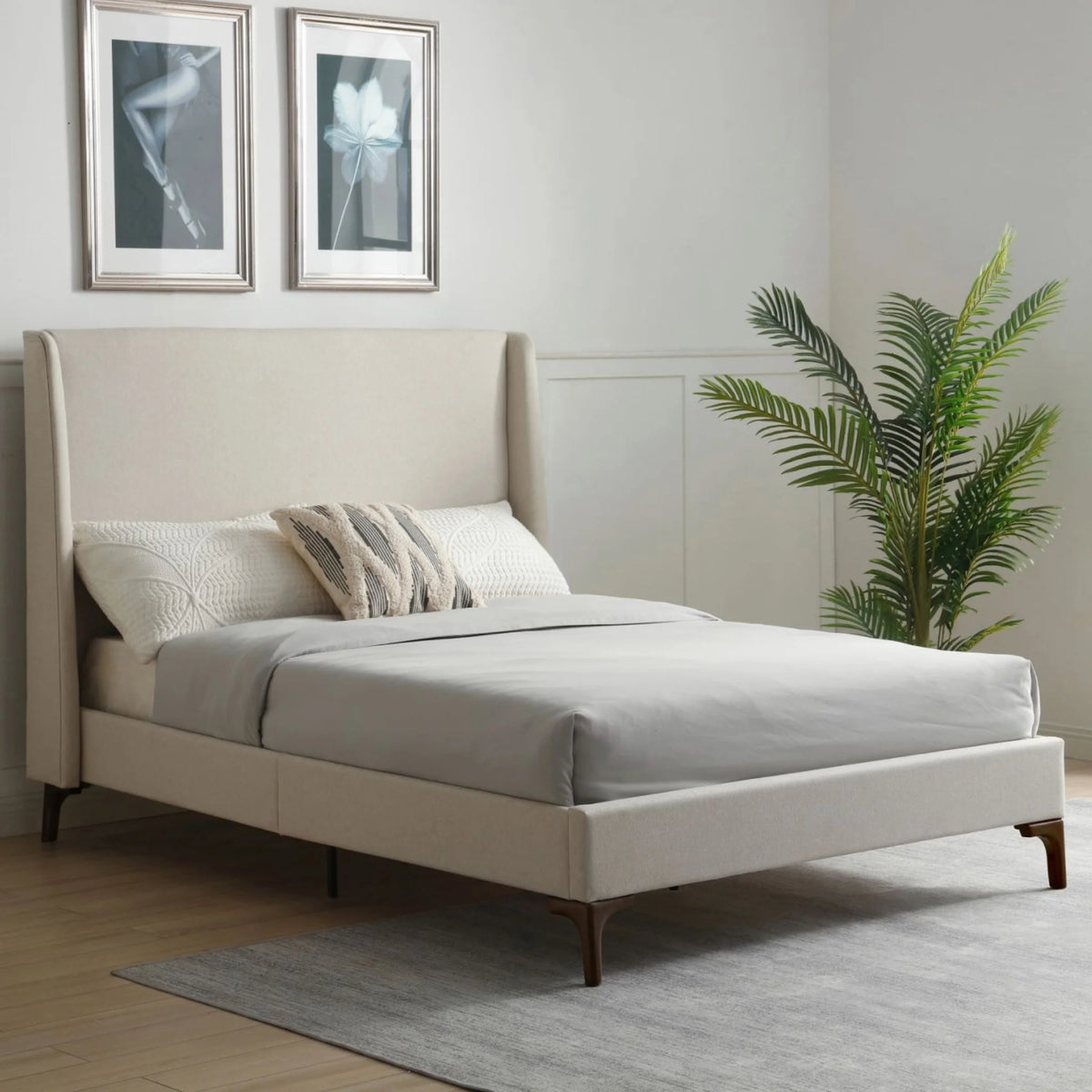 Denver Ivory Upholstered Bed– full room setting showing lifestyle view