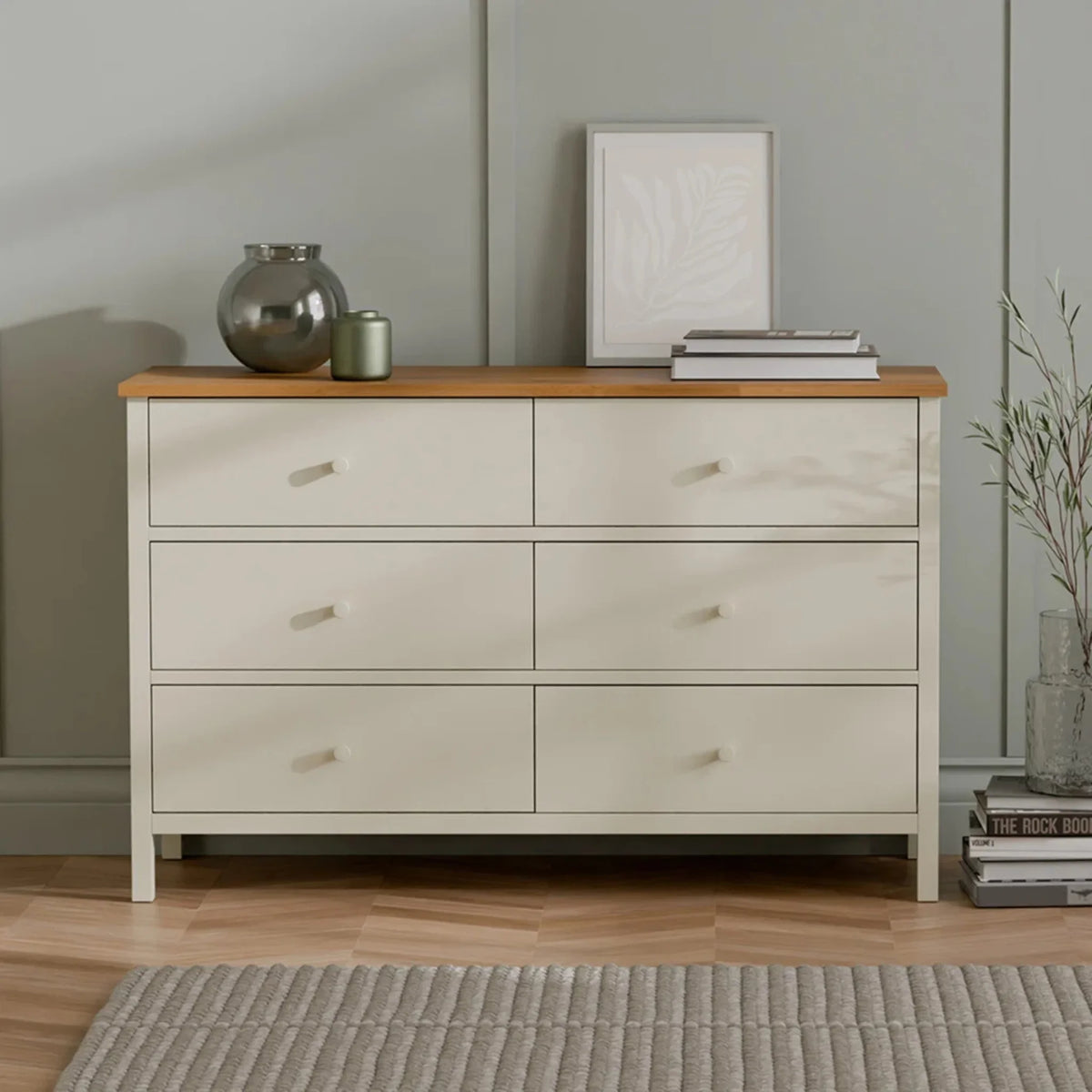 Coxmoor Ivory Wooden 6-Drawer Chest – front view