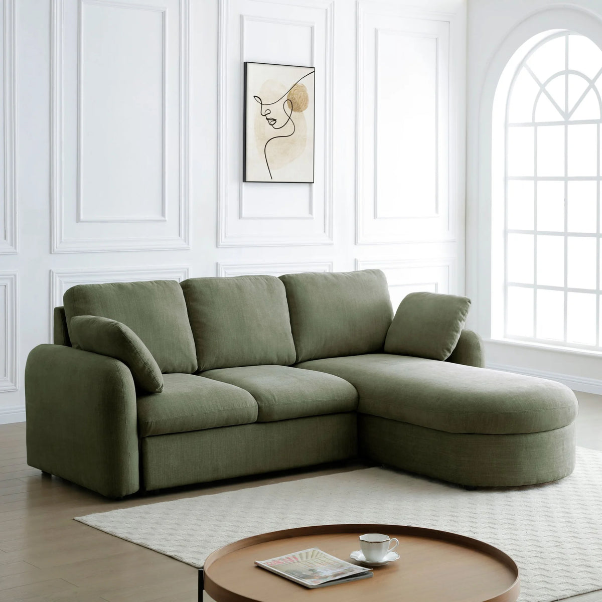 Mallory Olive Corner Sofa Bed – front view