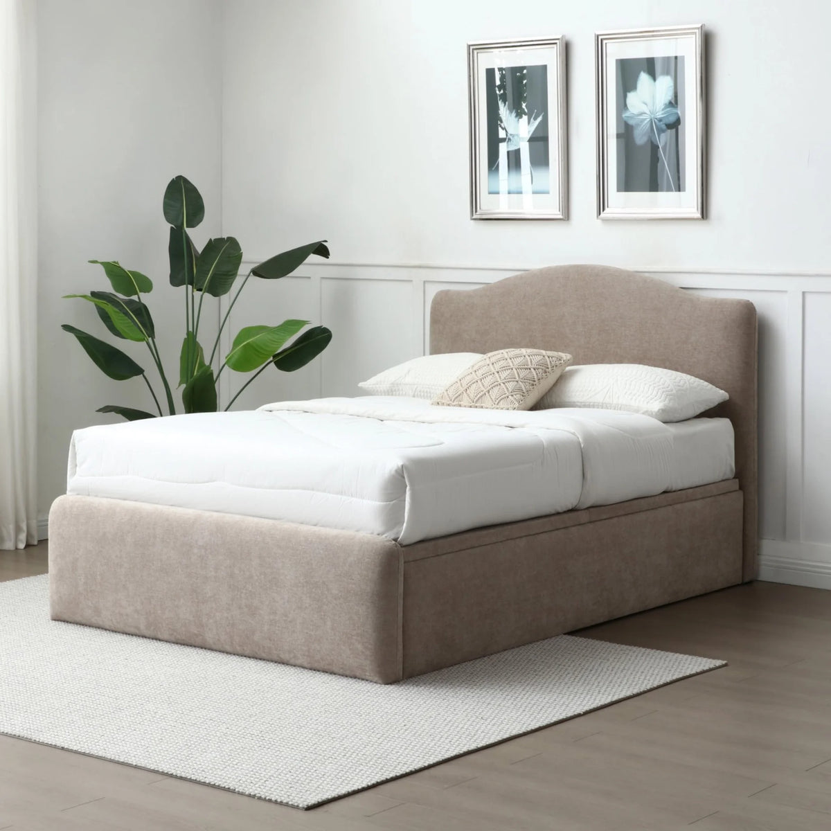 Asher Taupe Chenille Ottoman Bed – front side view