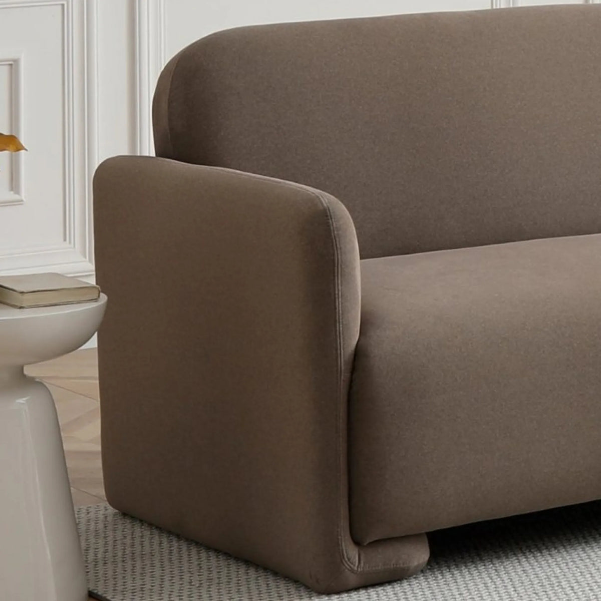 Murphy Taupe Velvet Sofa Bed – close-up of armrest detail