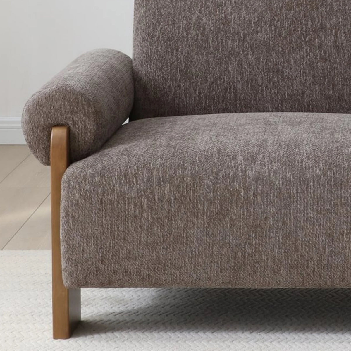 Mila Brown Chenille Sofa Bed – close-up of rounded bolster armrest