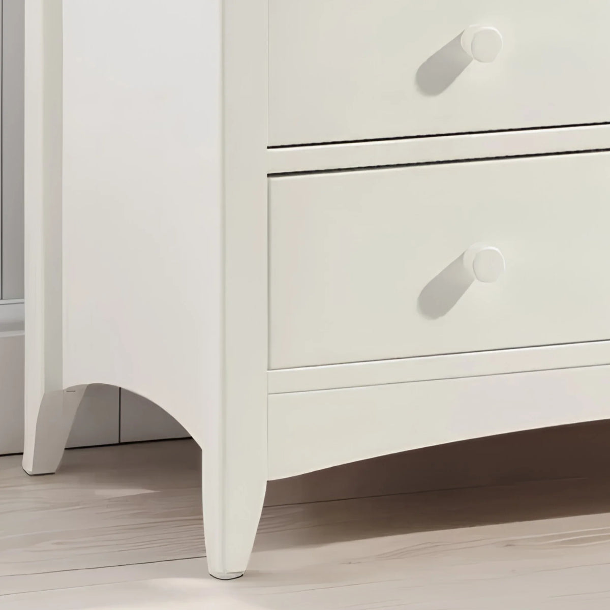 Cameo White 6-Drawer Chest – leg and base detail close-up