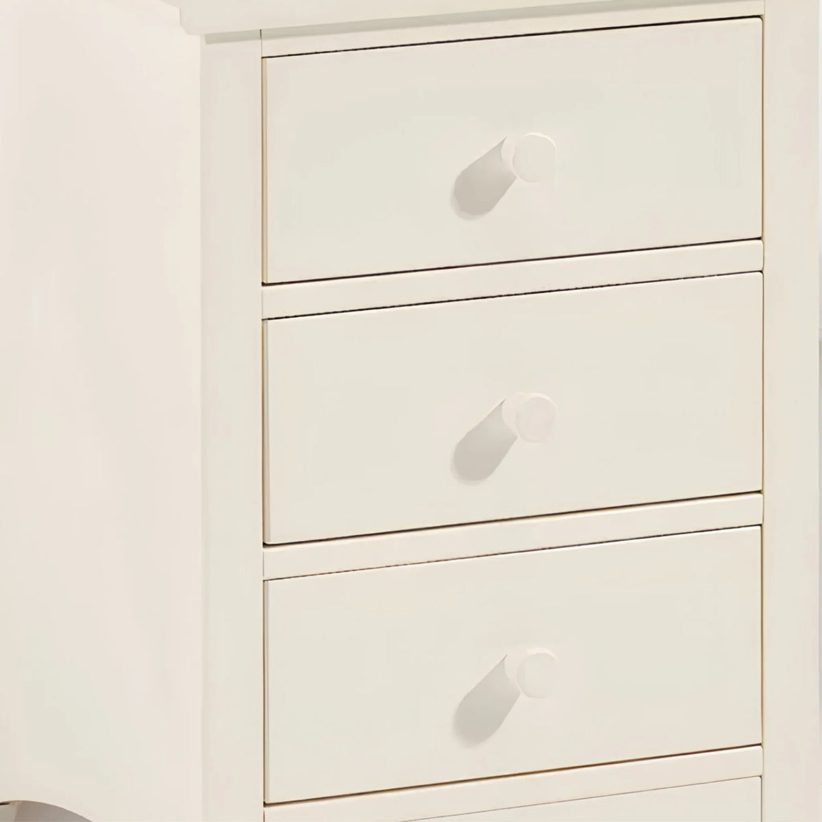 Cameo White 3-Drawer Bedside Chest – drawer front detail close-up